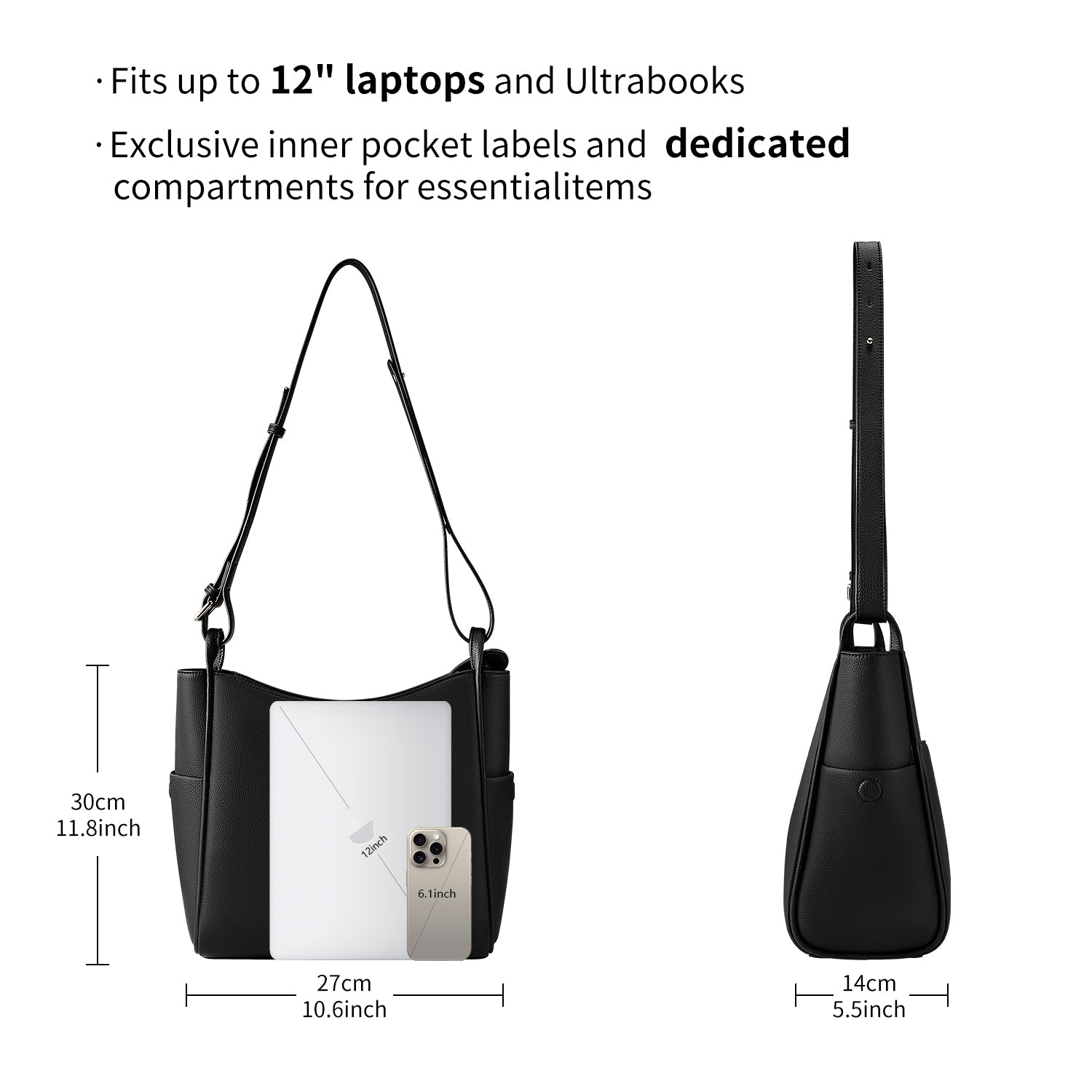 new work bag Olivia black business bag-Victoria Hyde Olivia black new work bag – microfiber leather, water-repellent, vegan, 27x30x14 cm, fits 11" tablet, smart organizer, for commuting women.