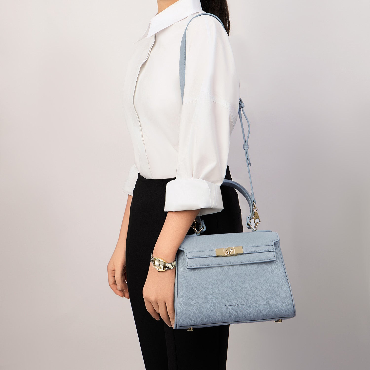 Victoria Hyde London Victoria handbag – structured PU leather work tote with gold hardware, multiple organizer pockets, 24x17x10 cm, for busy professional women.