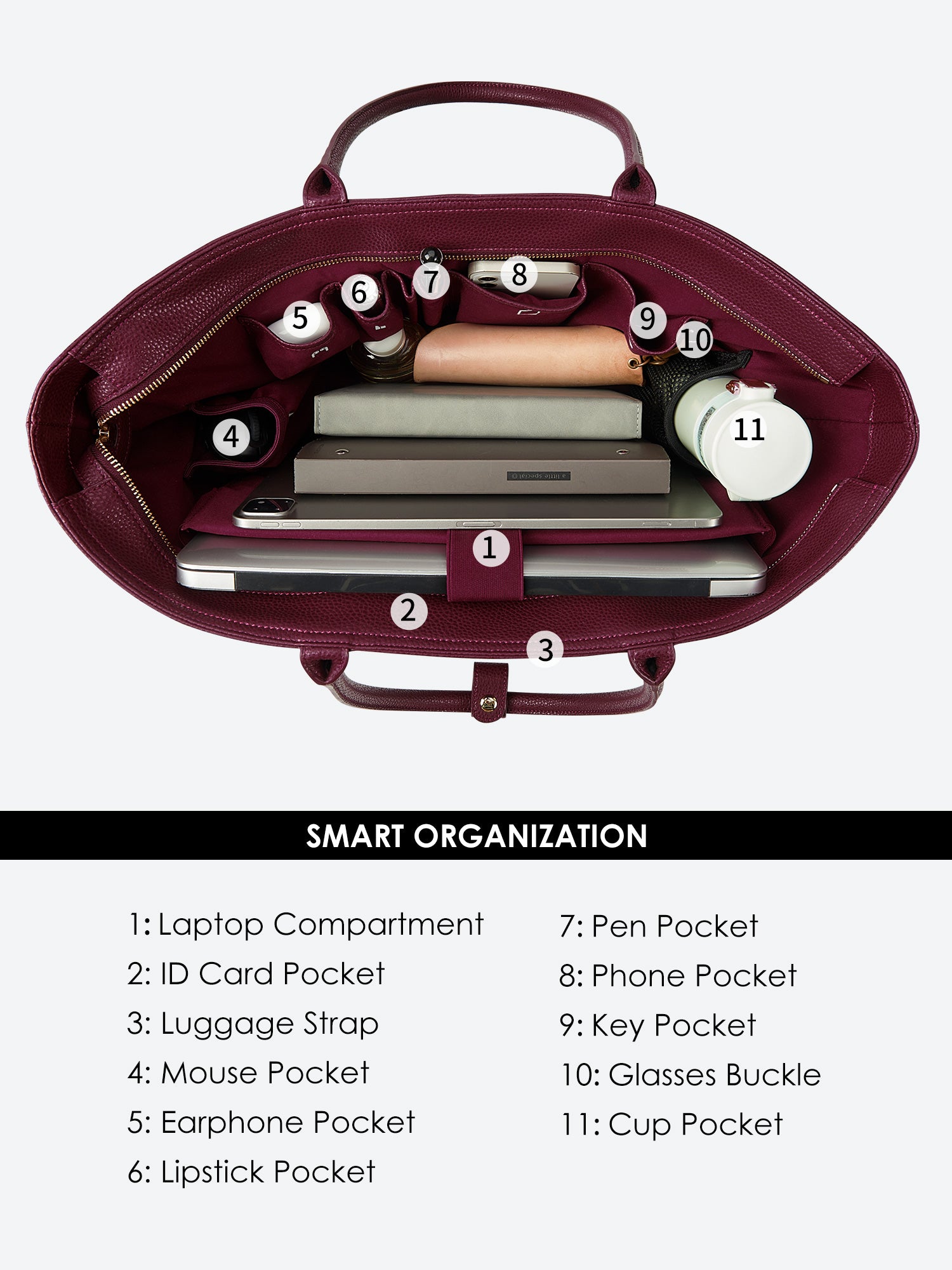 New Work Bag Ada wine red modern work bag sustainable tote bag with laptop compartment for women in business