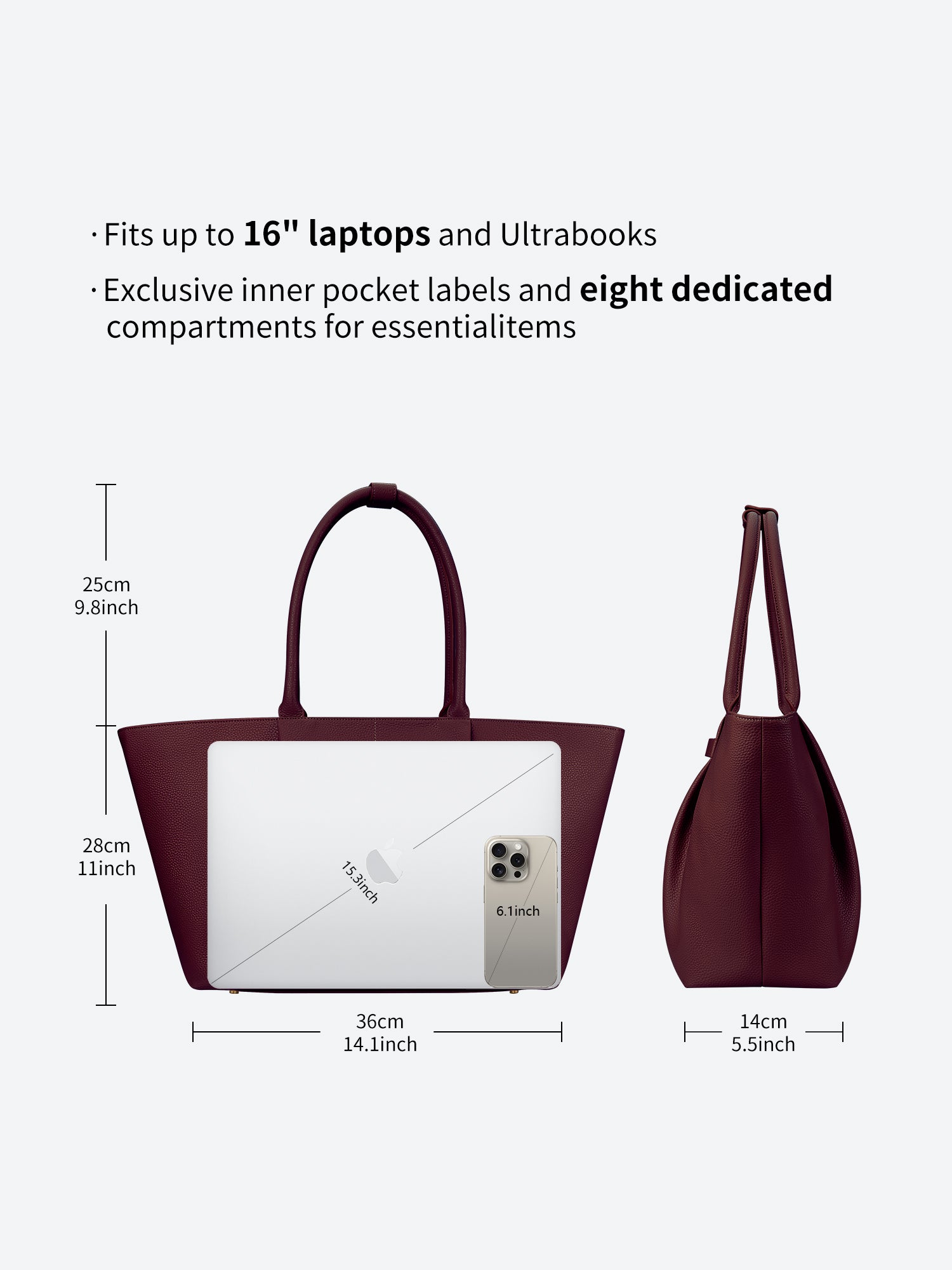 New Work Bag Ada wine red modern work bag sustainable tote bag with laptop compartment for women in business