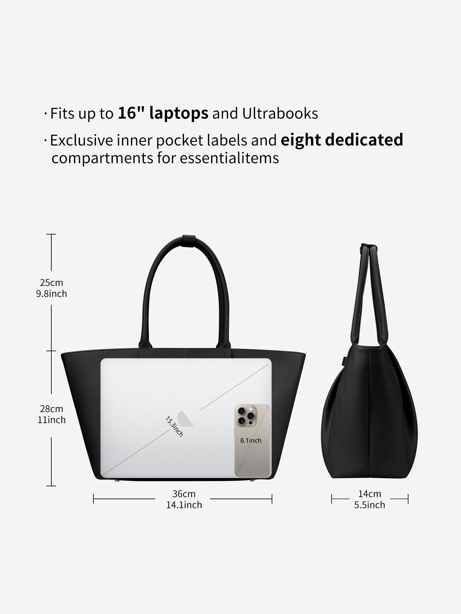 Business-Tasche Ada in Schwarz für Damen, elegante Laptop-Handtasche bis 16 Zoll aus veganem Mikrofaser-Leder für Büro, Meetings und Business-Reisen