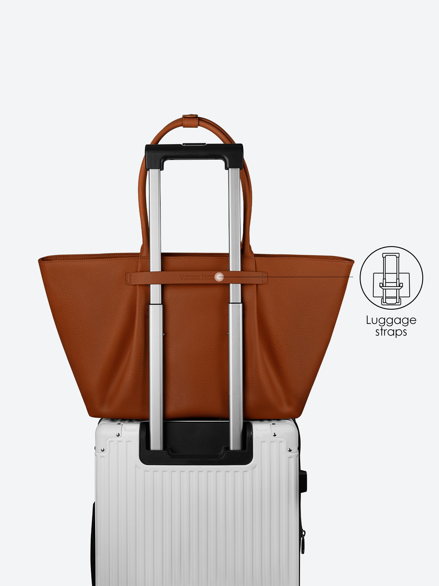 Victoria Hyde Ada laptop handbag in brown, vegan leather business tote with 16-inch laptop compartment and trolley sleeve