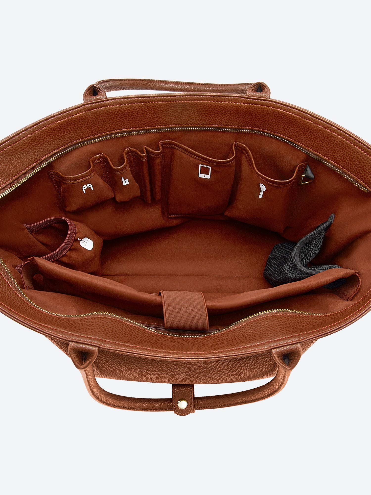 Victoria Hyde Ada laptop handbag in brown, vegan leather business tote with 16-inch laptop compartment and trolley sleeve