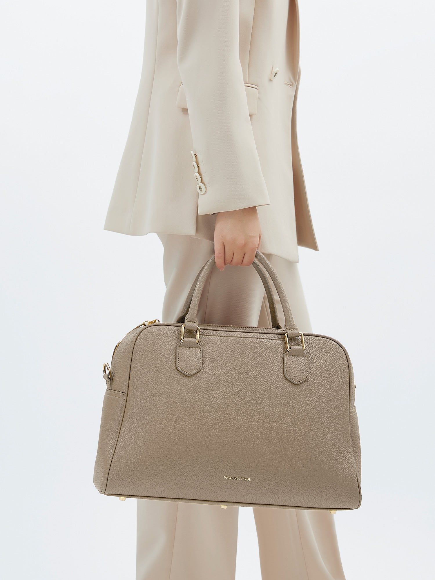 Victoria Hyde Amal 2-in-1 convertible laptop backpack and handbag in nude, vegan leather business bag with 14-inch laptop compartment