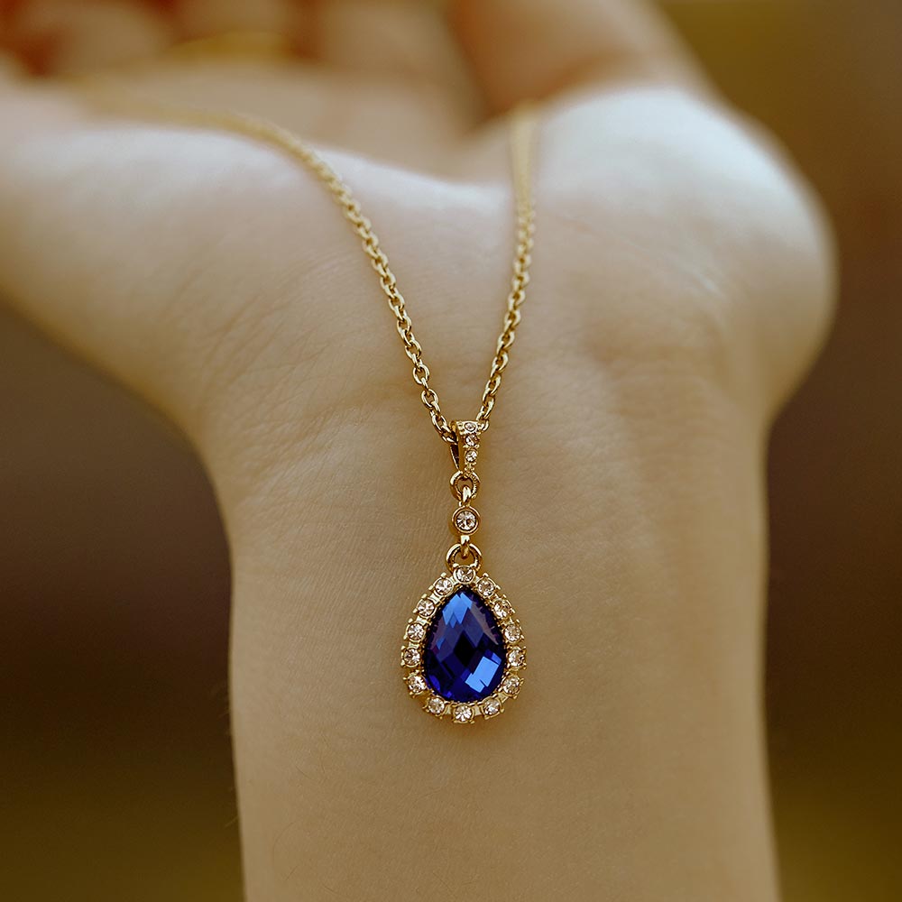 Necklace Princess s Water Drop in Gold Blue