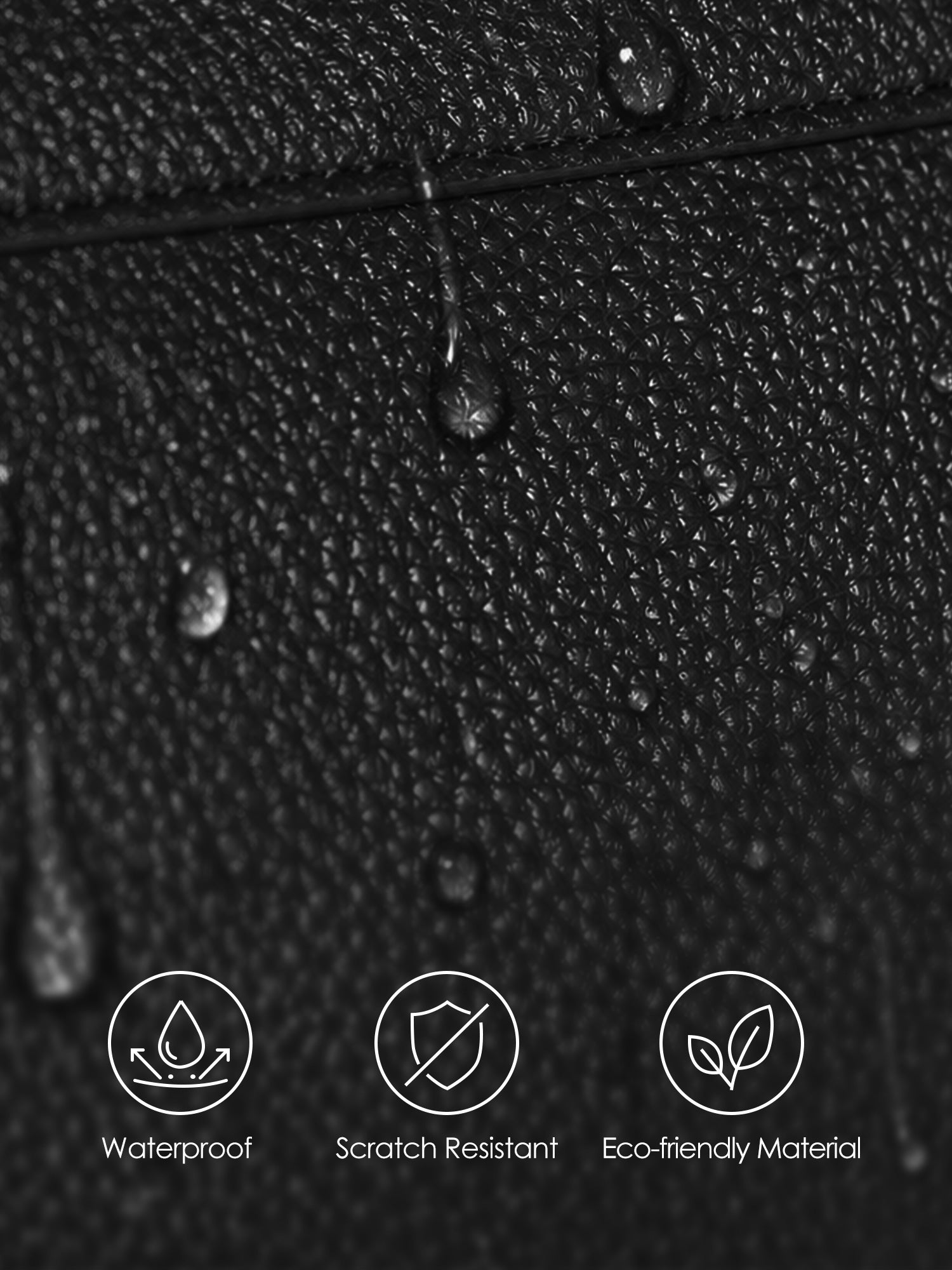 Victoria Hyde Amal black laptop bag material benefits: waterproof, scratch-resistant, and eco-friendly vegan leather for long-lasting business use.