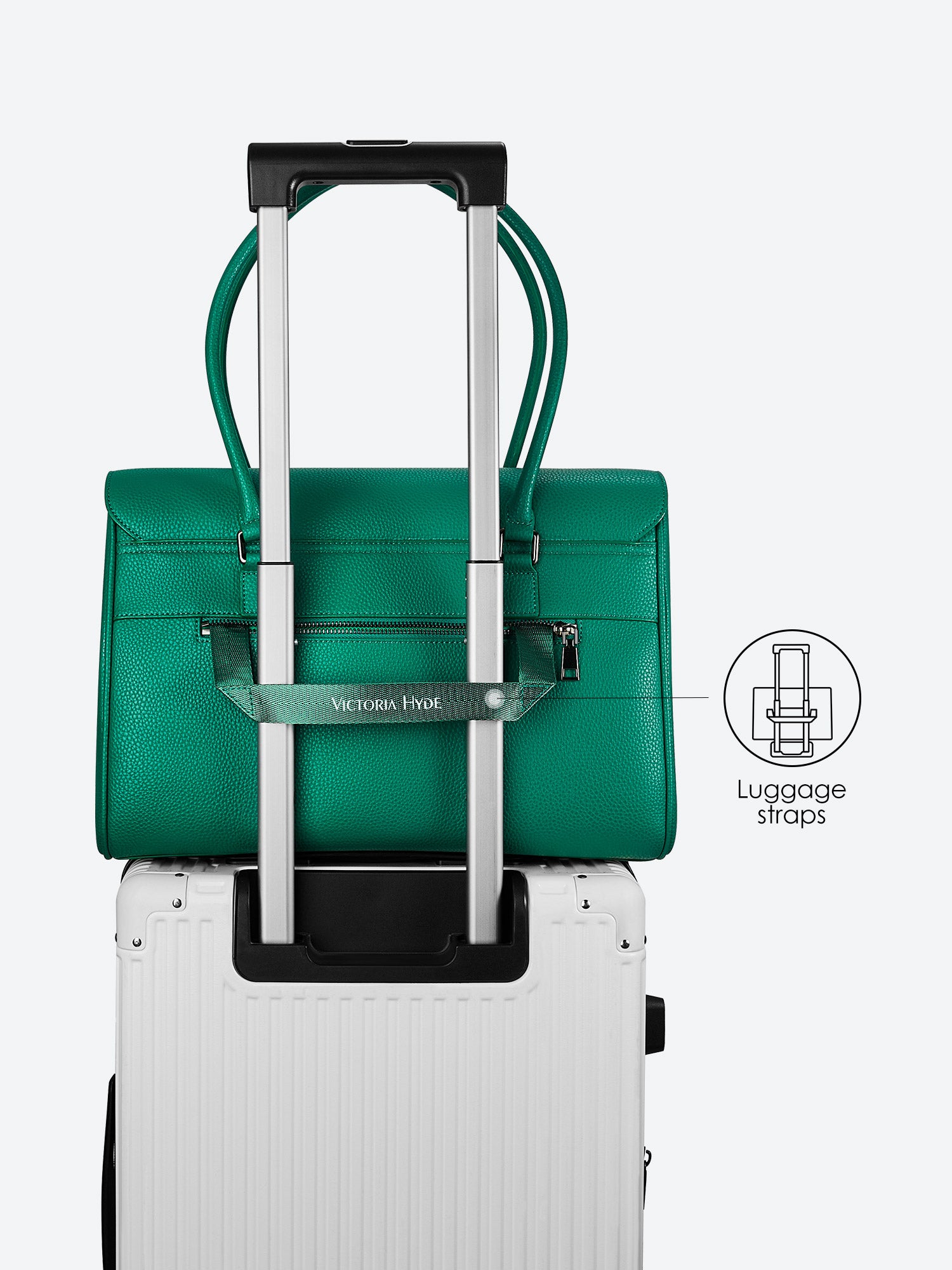 Victoria Hyde Jolene green laptop bag with luggage strap, easily attaches to trolley handles for convenient travel, stylish business bag for commuters.
