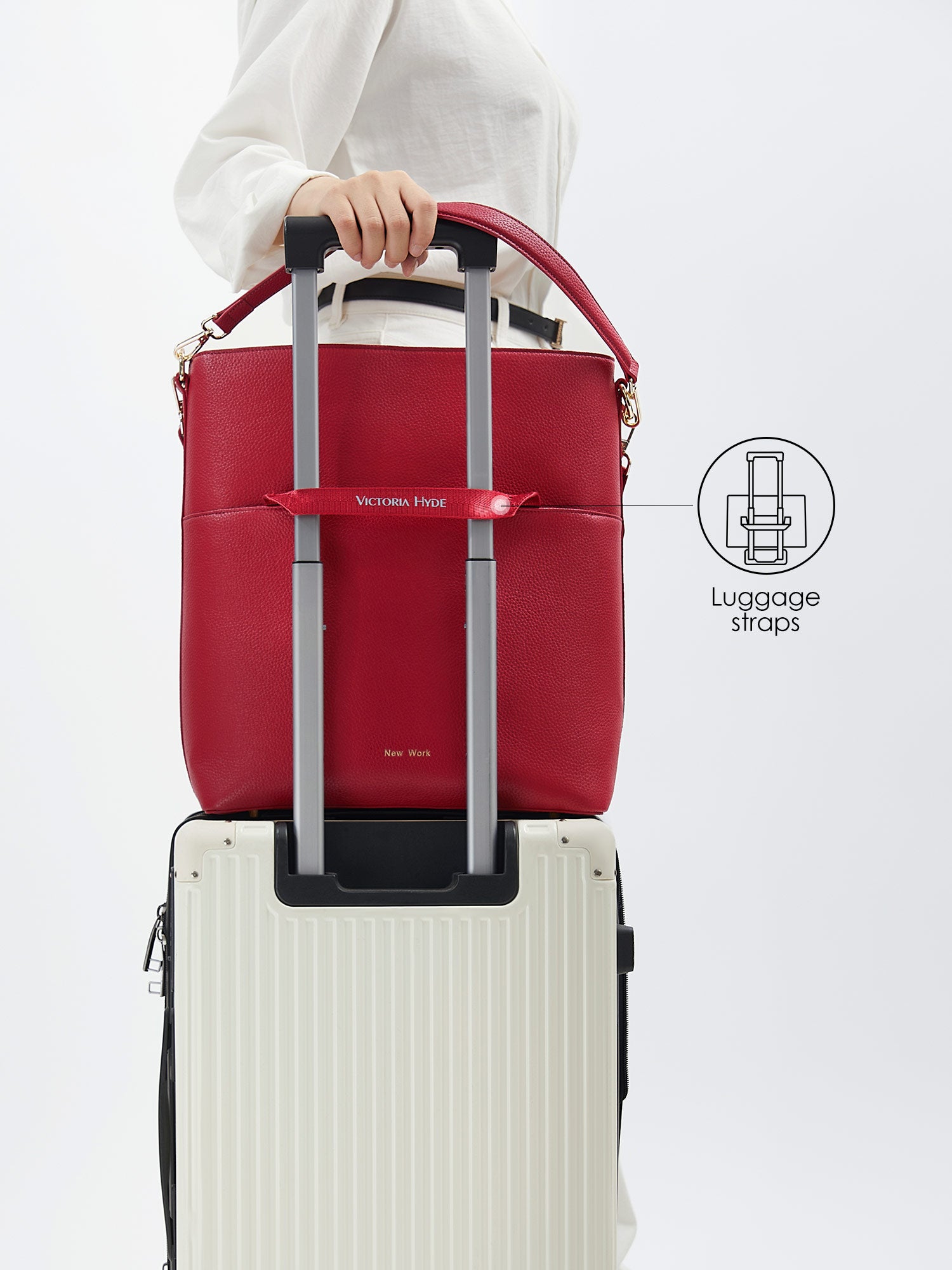 Victoria Hyde Kloey granatrot laptop bag with luggage strap, easily attaches to trolley handles for convenient travel, stylish business bag for commuters.