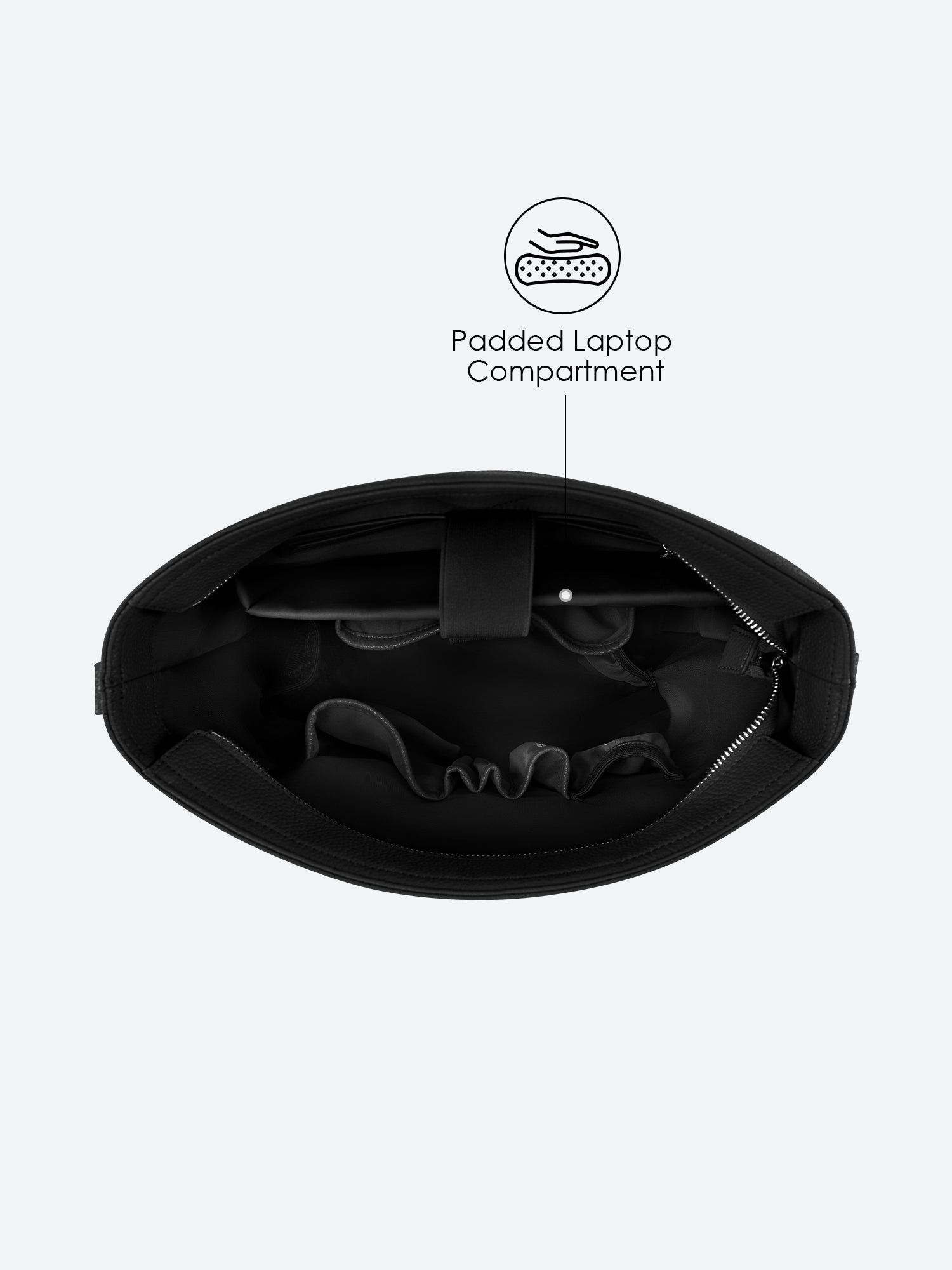 Victoria Hyde Kloey schwarz laptop bag top-down open view, showing spacious interior for 14-inch laptops and daily essentials for professional women.