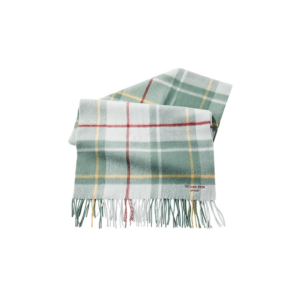 Victoria Hyde Sylvia green lambswool scarf – 196x41 cm including tassels, soft warm breathable, elegant winter accessory for women, 0.2 kg.