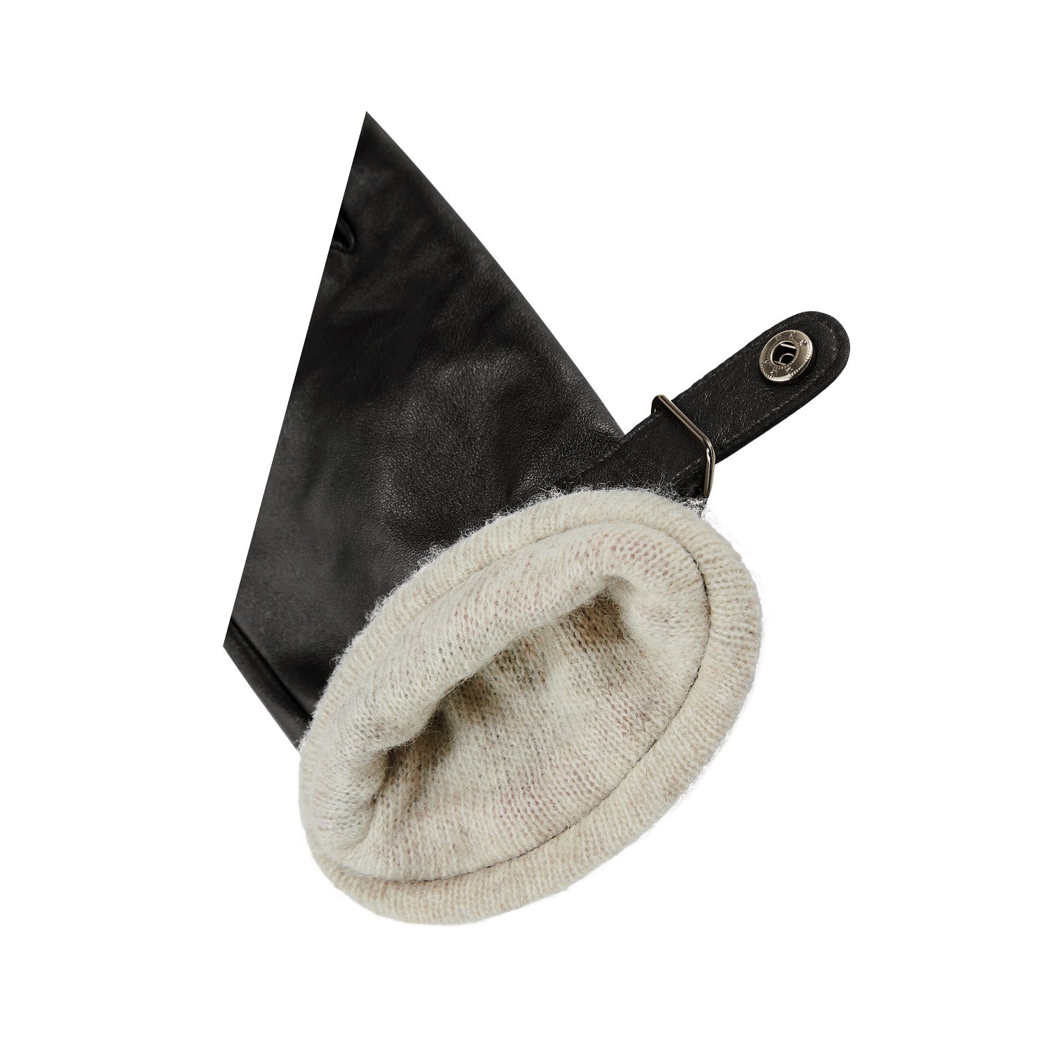 Victoria Hyde London Pedr men’s black lambskin leather gloves with warm wool knit lining, touchscreen compatible, elegant winter essential.