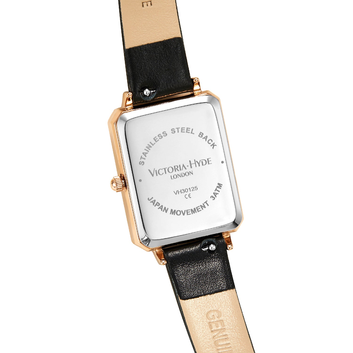 Victoria Hyde Westminster watch – genuine leather strap, Miyota 2035 quartz, mineral glass, square 22x28 mm case, 7.2 mm thick, 180 mm band.