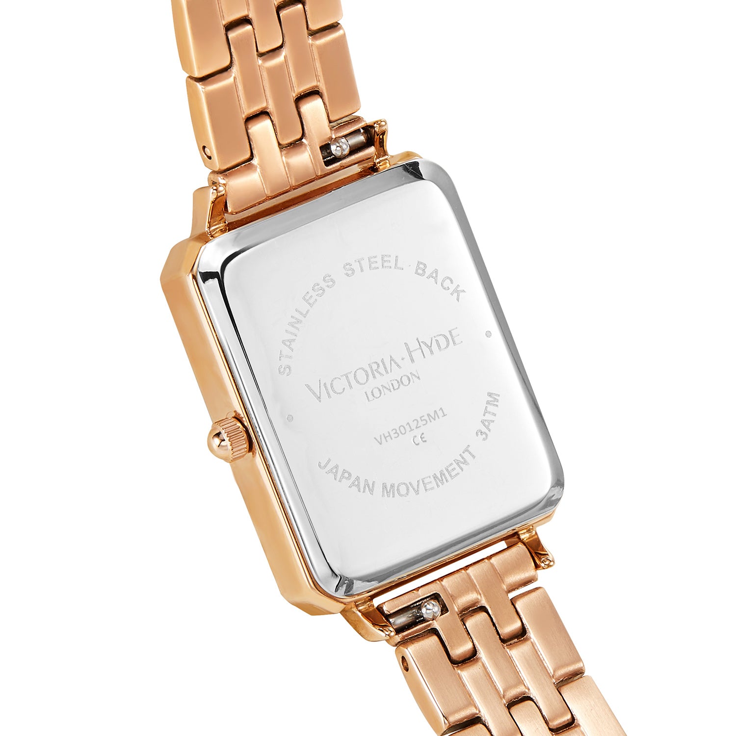 Victoria Hyde Westminster rose gold green dial ladies watch – square case, diamond details, Miyota 2035, mineral glass, stainless steel band, 22x28 mm