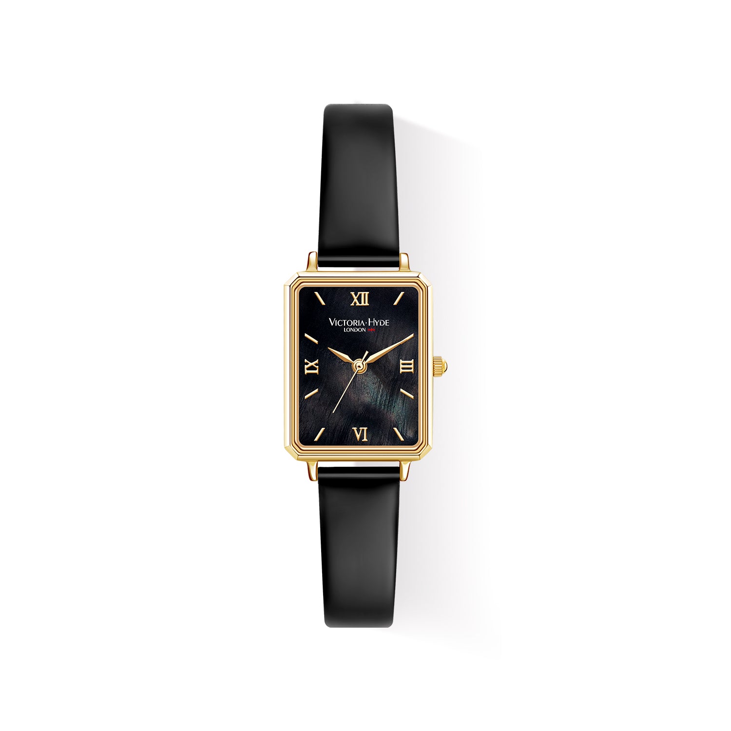 Victoria Hyde Hampton ladies' square watch – gold-tone case, leather strap, Miyota 2035 movement, mineral glass, 22x28 mm, elegant design.
