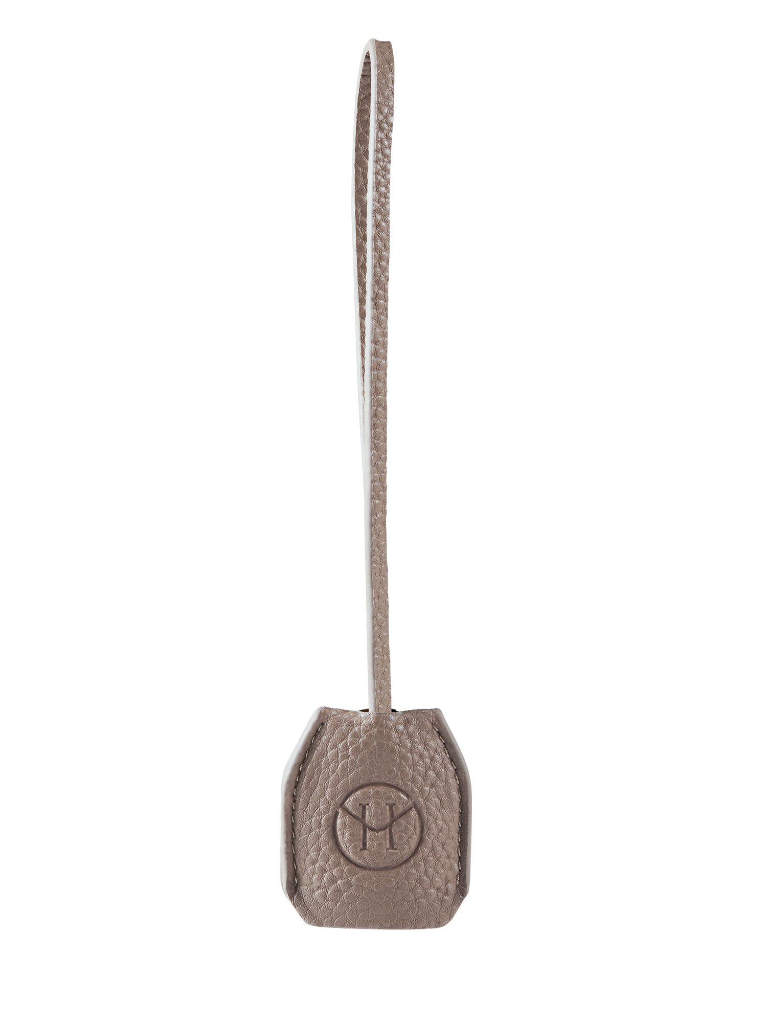 Victoria Hyde nude bag charm with watch and chain. Minimalist design with logo and flag symbol. Timeless accessory, 185mm chain length. Elegant functionality.