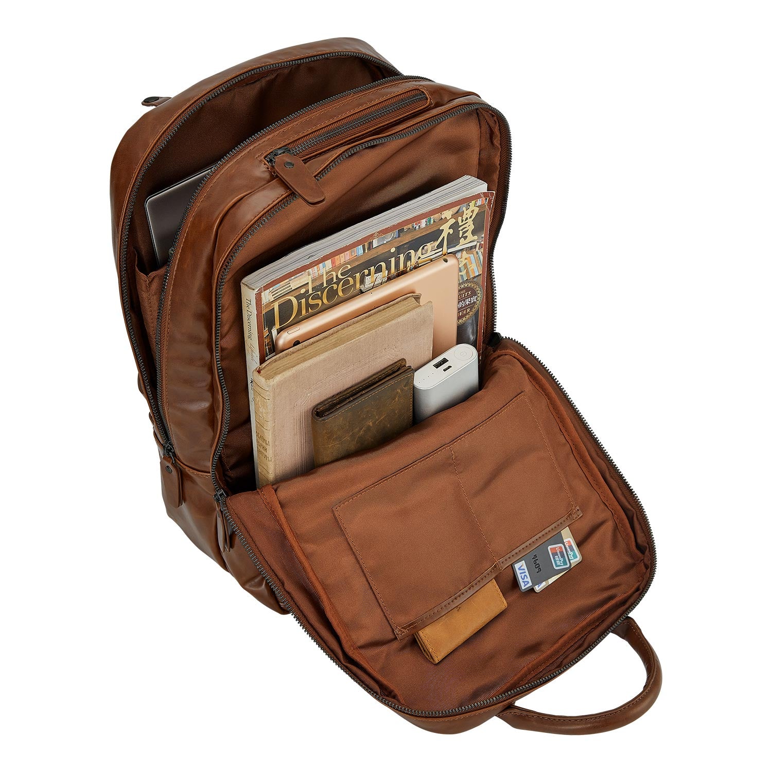Victoria Hyde London Cowboy backpack – faux leather laptop backpack for work & daily use, padded 15" compartment, PU leather, 27x39x16 cm, 0.96 kg.