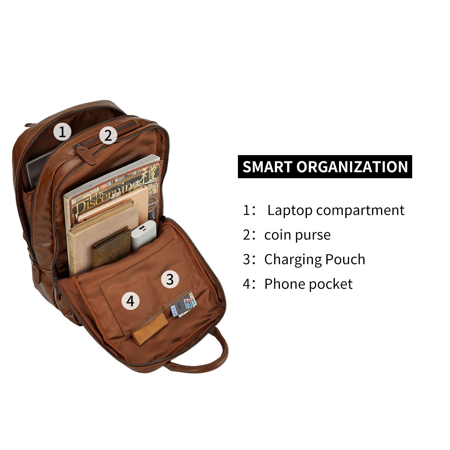 Victoria Hyde London Cowboy backpack – faux leather laptop backpack for work &amp; daily use, padded 15" compartment, PU leather, 27x39x16 cm, 0.96 kg.