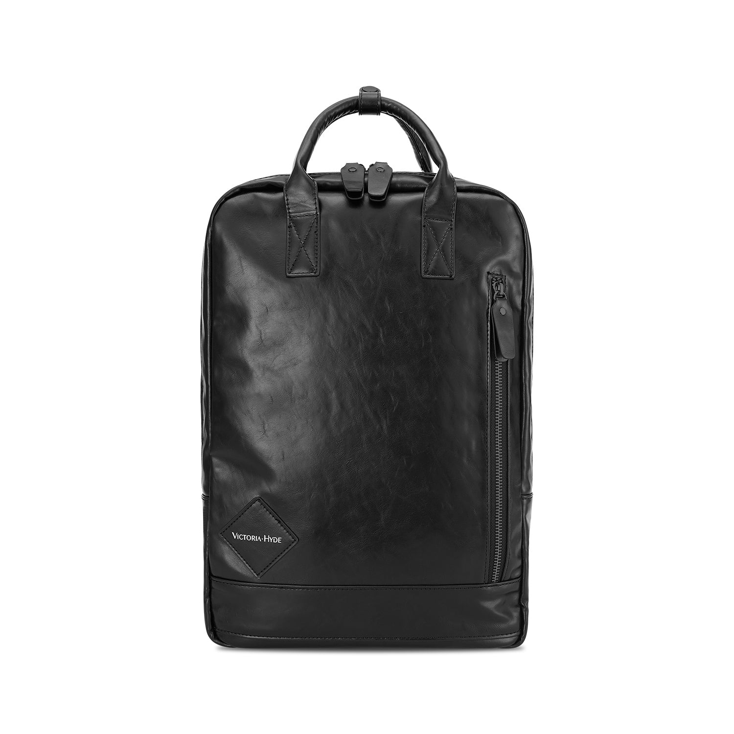 Victoria Hyde London Cowboy backpack – PU leather, padded 15" laptop compartment, multiple pockets, minimalist work bag, 27x39x16 cm, 0.96 kg.