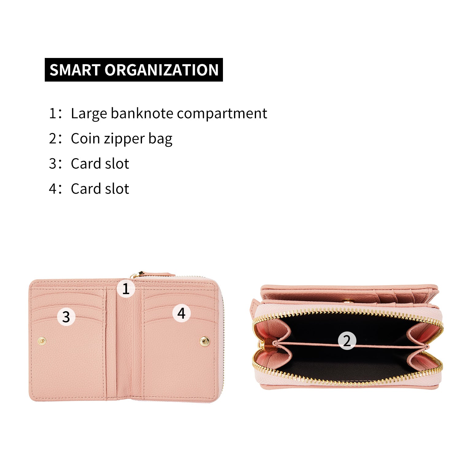 Victoria Hyde Avila pink leather wallet – compact billfold with card slots, coin pocket, heart details, light gold hardware, 11.7x10x3.5 cm, 0.12kg.