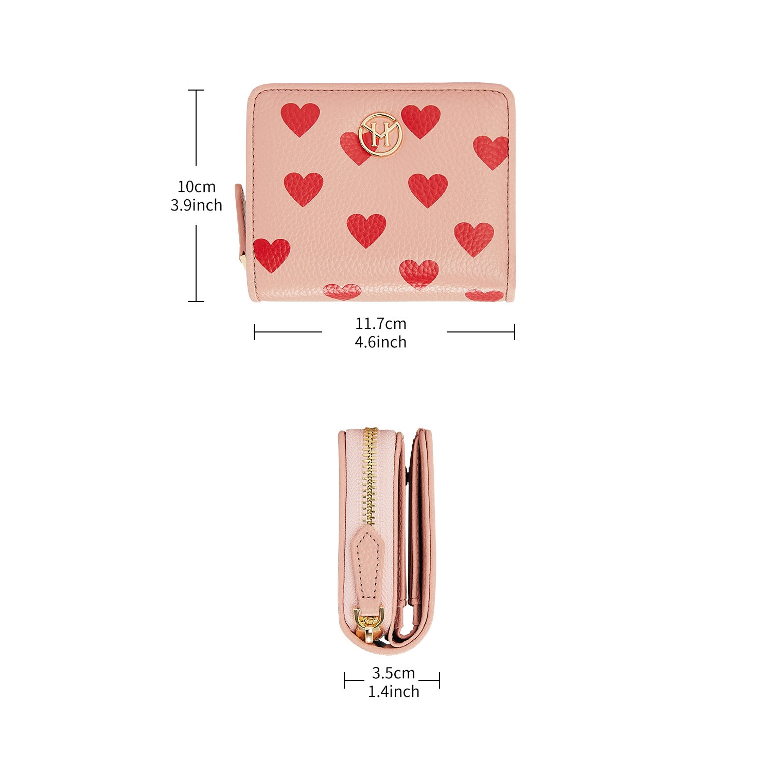 Victoria Hyde Avila pink leather wallet – compact billfold with card slots, coin pocket, heart details, light gold hardware, 11.7x10x3.5 cm, 0.12kg.