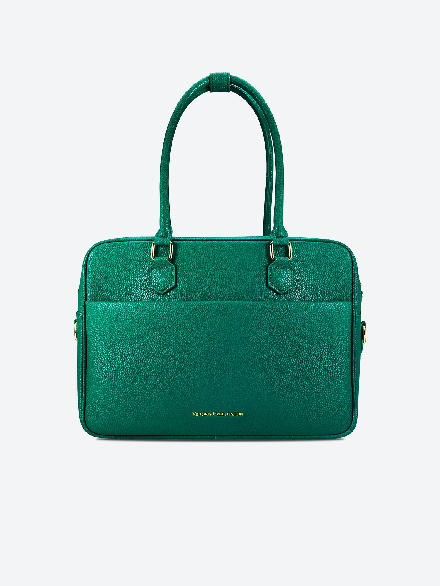 Victoria Hyde Margaret large green work bag with 13" laptop compartment, removable cosmetic pouch, vegan, water-repellent, smart interior.