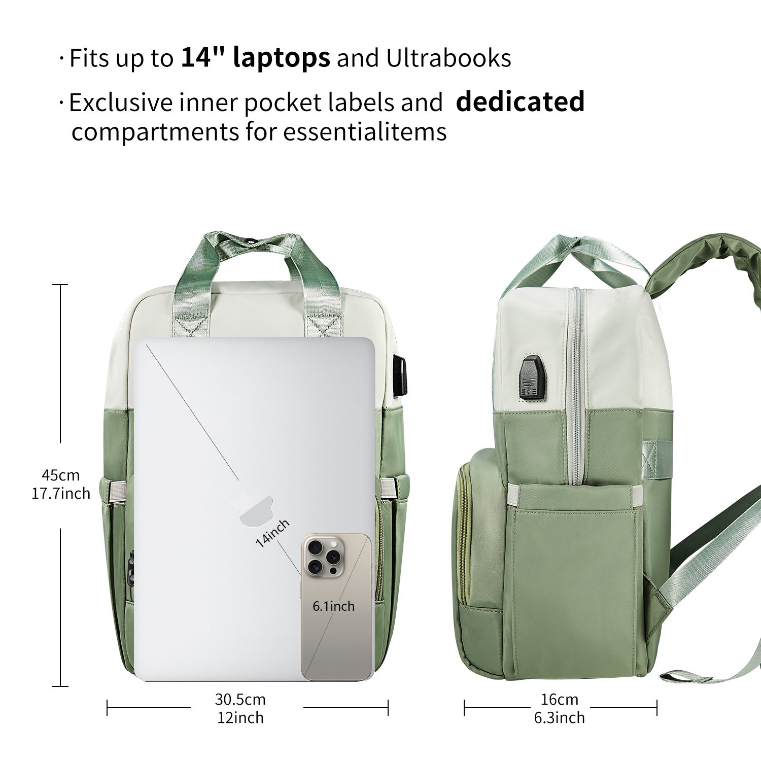 Victoria Hyde London Rowina backpack – nylon laptop backpack with silk lining, 30.5x45x16 cm, 0.85 kg, modern commuter bag.