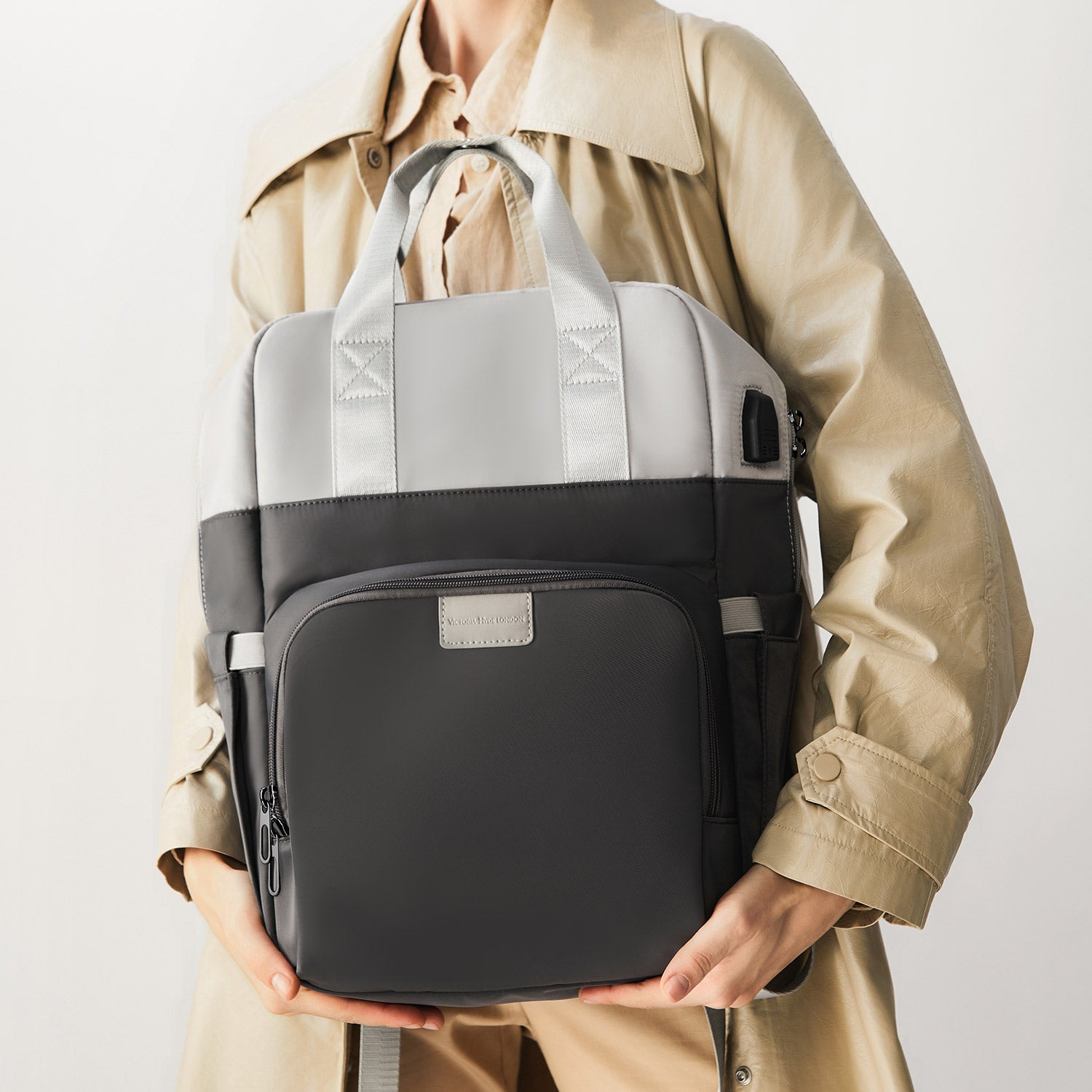 Victoria Hyde Rowina backpack – lightweight 0.85kg, nylon with silk lining, laptop compartment, spacious yet elegant work bag, 30.5x45x16 cm.