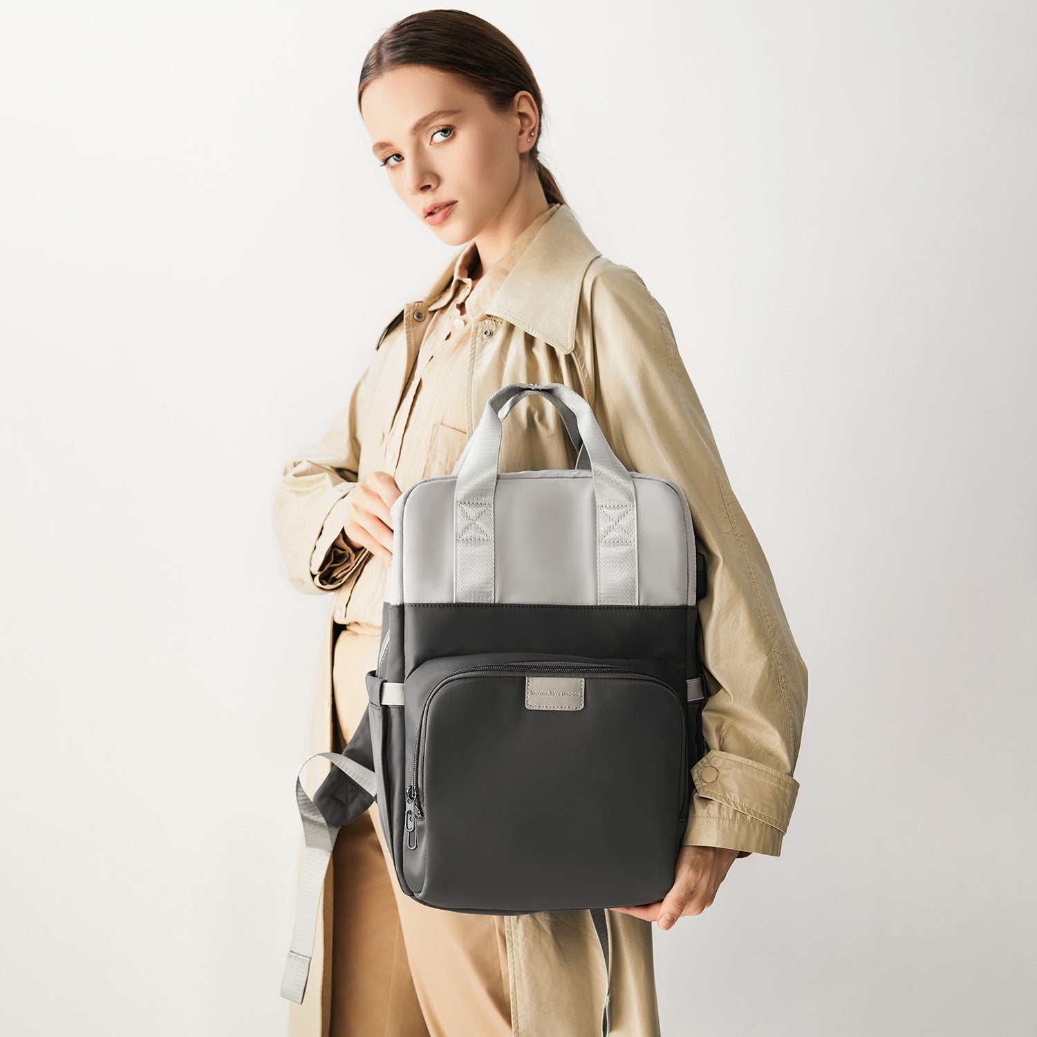 Victoria Hyde Rowina backpack – lightweight 0.85kg, nylon with silk lining, laptop compartment, spacious yet elegant work bag, 30.5x45x16 cm.