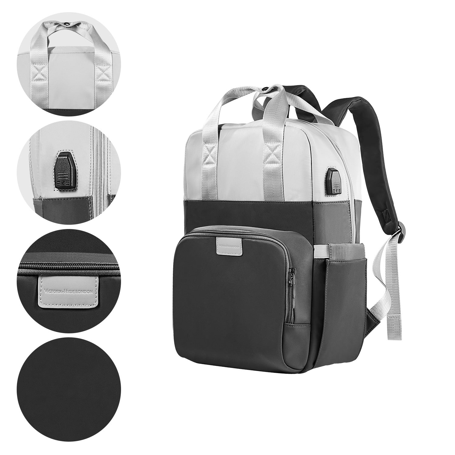 Victoria Hyde Rowina backpack – lightweight 0.85kg, nylon with silk lining, laptop compartment, spacious yet elegant work bag, 30.5x45x16 cm.