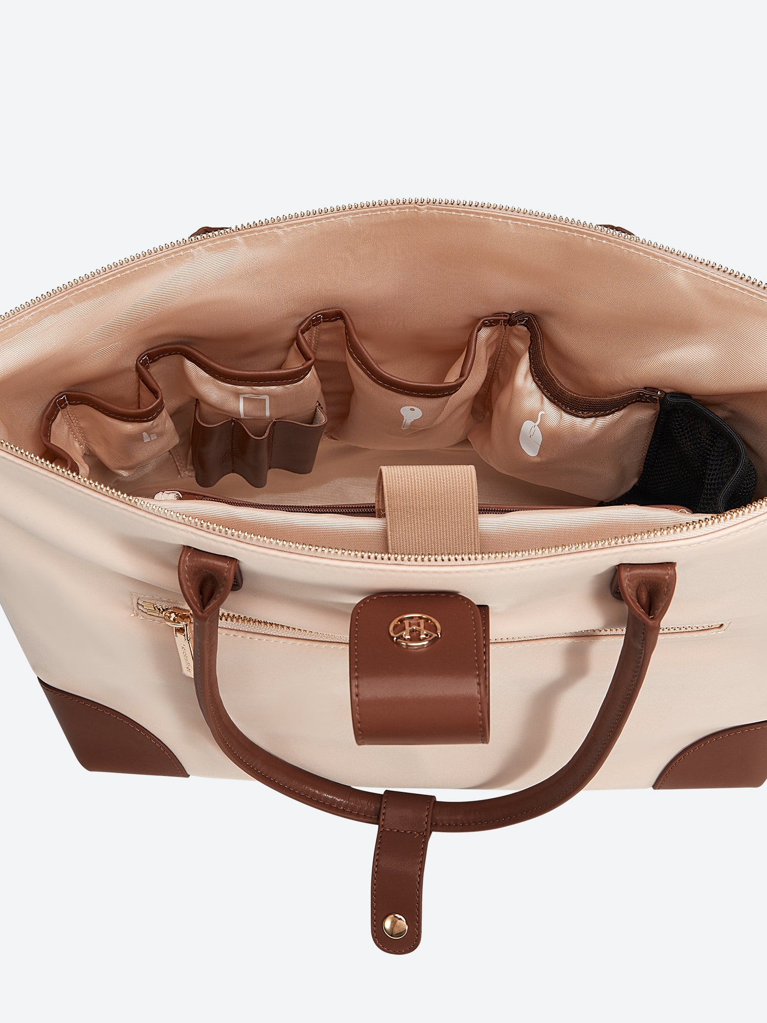 Victoria Hyde Eva Apricot work bag – lightweight, durable nylon, laptop/tablet compartment, smart organizer, removable cosmetic pouch, water-repellent, vegan. Ideal for professional women.
