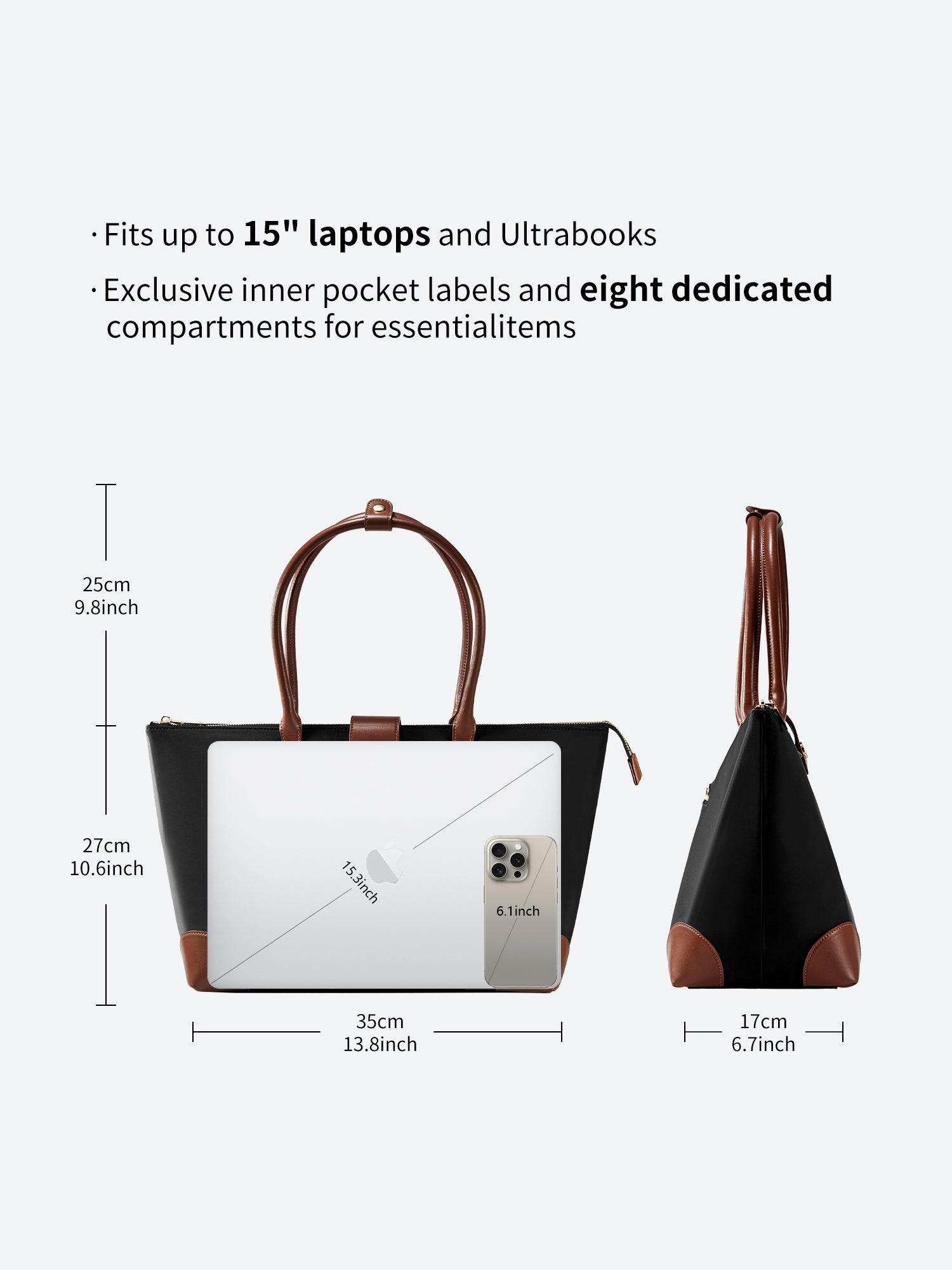 Victoria Hyde Eva Black new work bag – lightweight nylon, laptop/tablet compartment, smart organizer, vegan, water-repellent, scratch-resistant. Ideal for professional women.