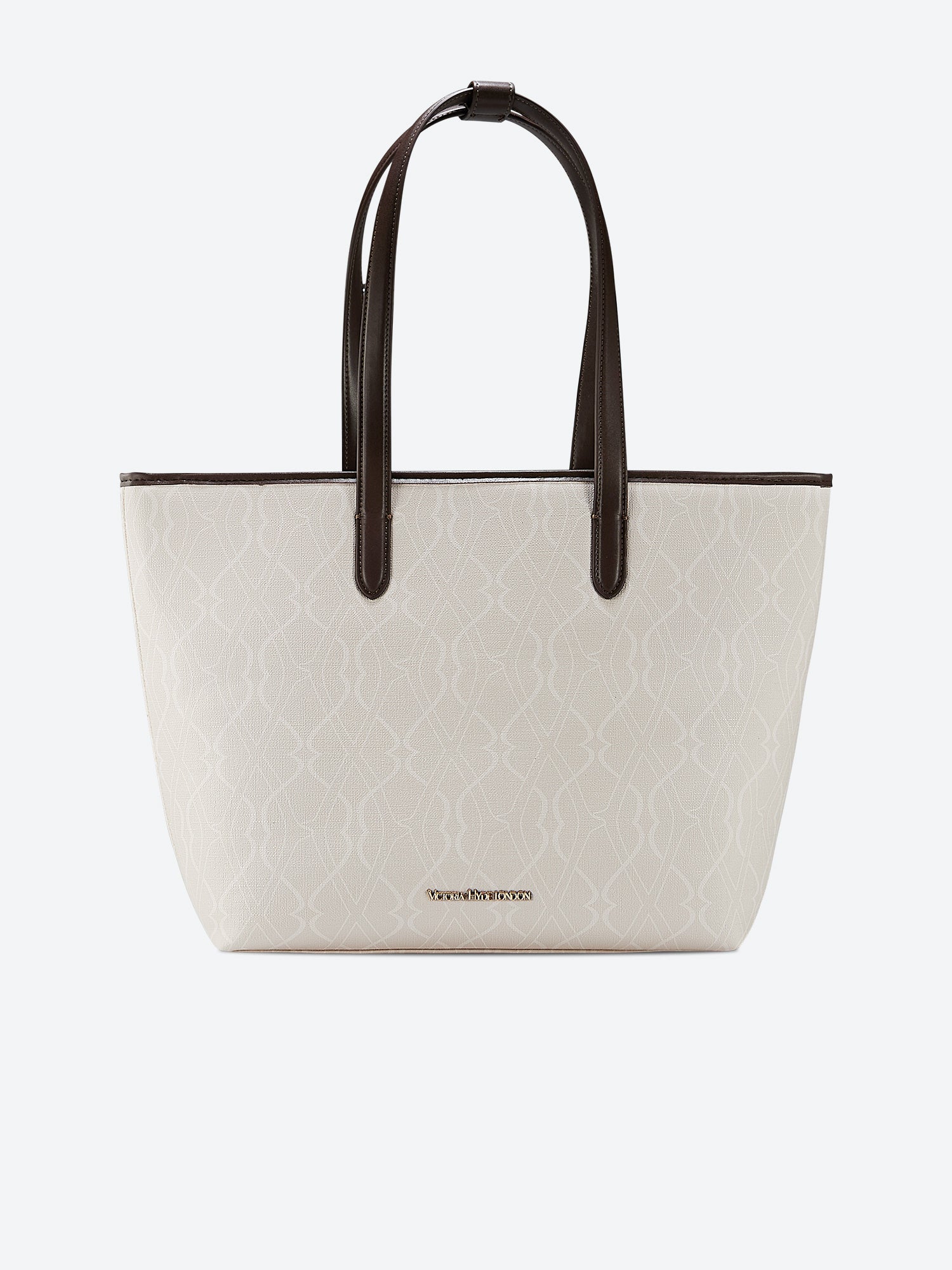 Beige Victoria Hyde Yoana large work bag with padded 15'' laptop compartment, smart interior, removable cosmetic bag, vegan, water-repellent, scratch-resistant microfiber leather.