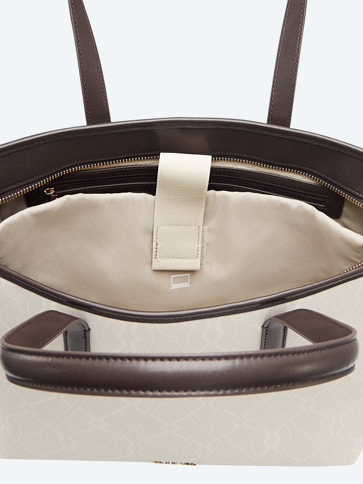Beige Victoria Hyde Yoana large work bag with padded 15'' laptop compartment, smart interior, removable cosmetic bag, vegan, water-repellent, scratch-resistant microfiber leather.