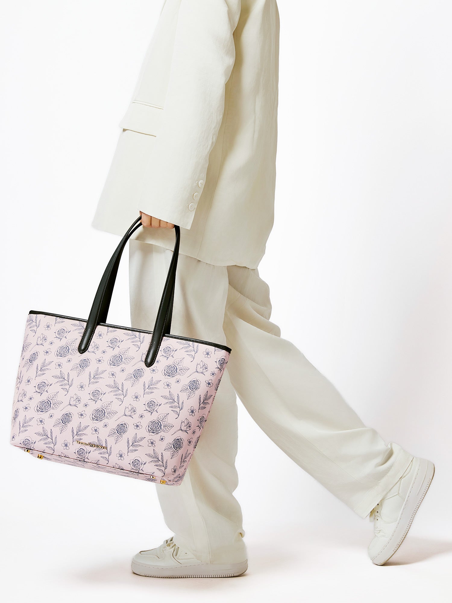 Pink Victoria Hyde Yoana Large work bag with laptop compartment, removable cosmetic pouch, vegan microfiber leather, and Shandong silk lining. Perfect for commuters.