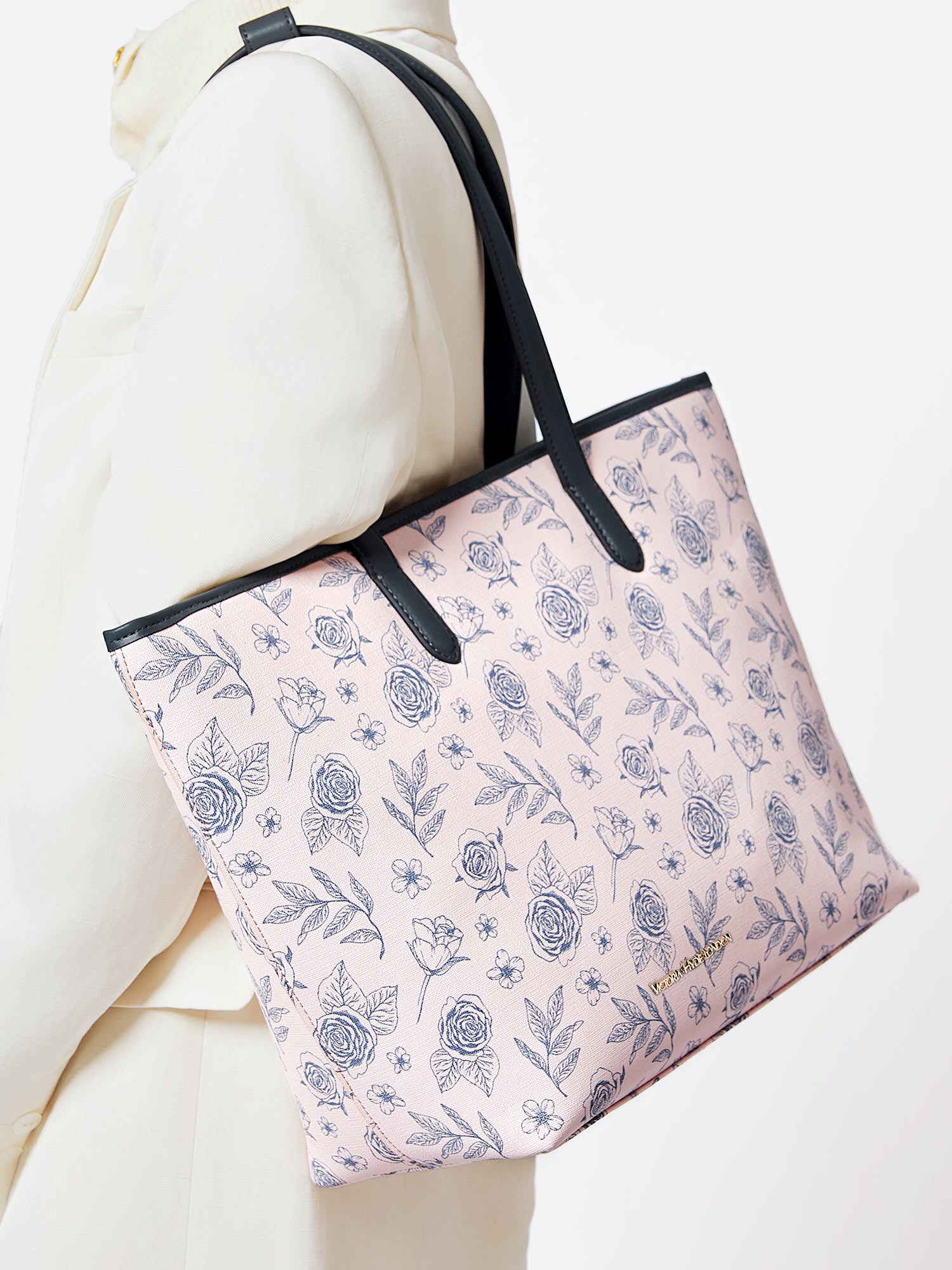 Pink Victoria Hyde Yoana Large work bag with laptop compartment, removable cosmetic pouch, vegan microfiber leather, and Shandong silk lining. Perfect for commuters.