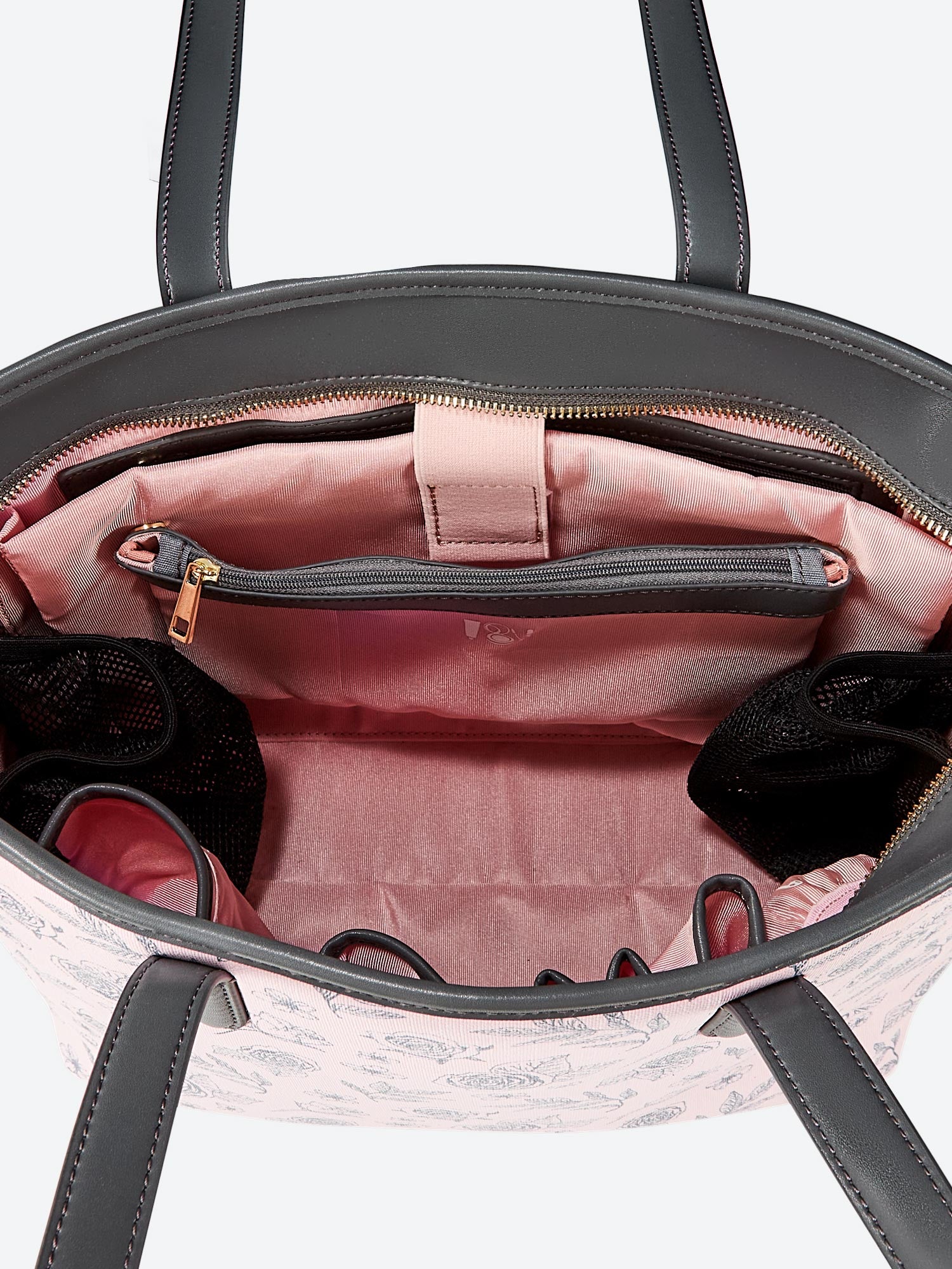 Pink Victoria Hyde Yoana Large work bag with laptop compartment, removable cosmetic pouch, vegan microfiber leather, and Shandong silk lining. Perfect for commuters.