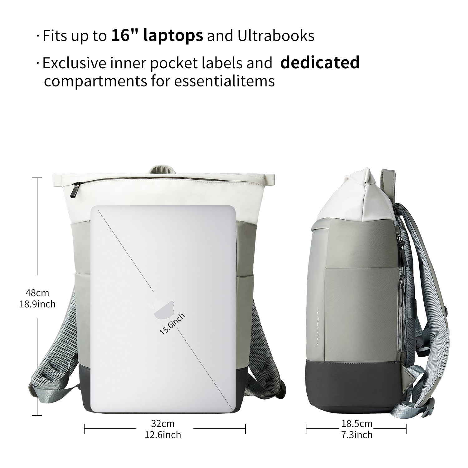 Victoria Hyde Wendy unisex work backpack in nylon with laptop compartment, Shandong silk lining, smart organization for commuters.