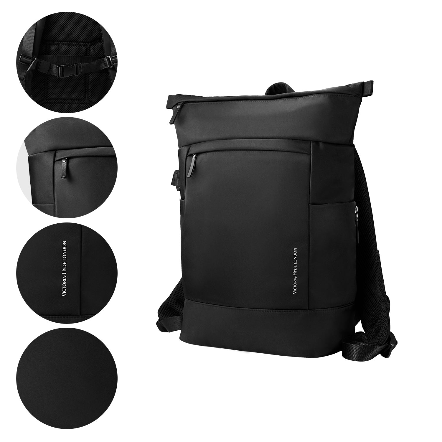 Victoria Hyde Wendy unisex work backpack, nylon with silk lining, laptop compartment, spacious and elegant for commuters and professionals.