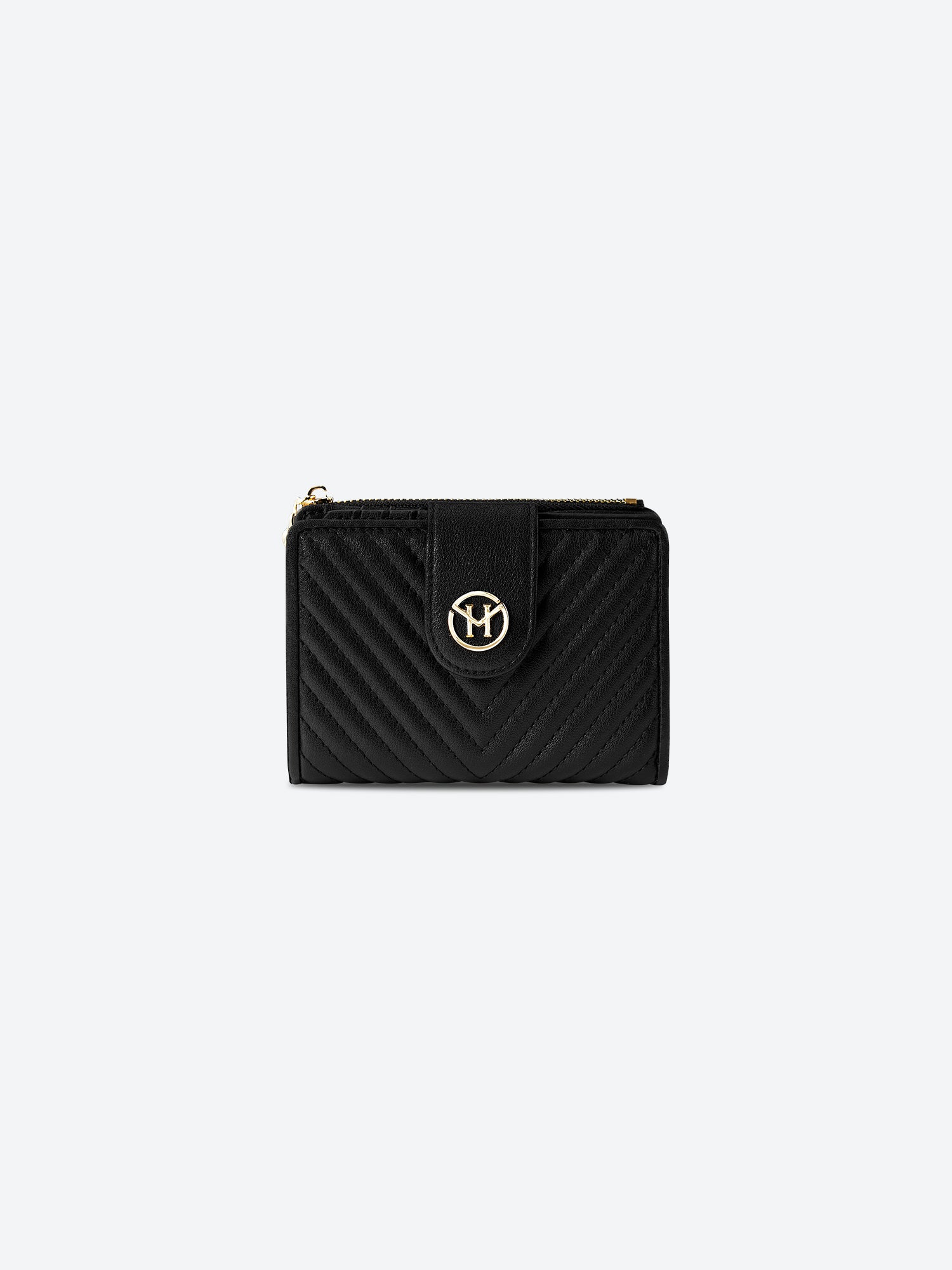 Victoria Hyde Rosi black genuine leather wallet, multifunctional design with 19 card slots, side bill compartment, and zippered coin pocket.