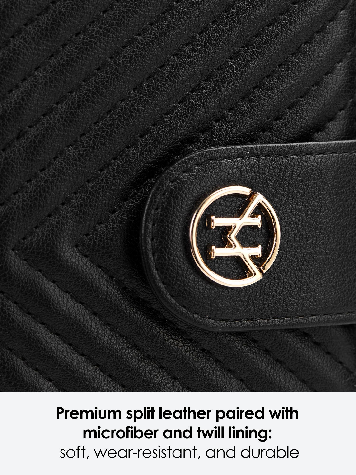 Victoria Hyde Rosi black genuine leather wallet, multifunctional design with 19 card slots, side bill compartment, and zippered coin pocket.