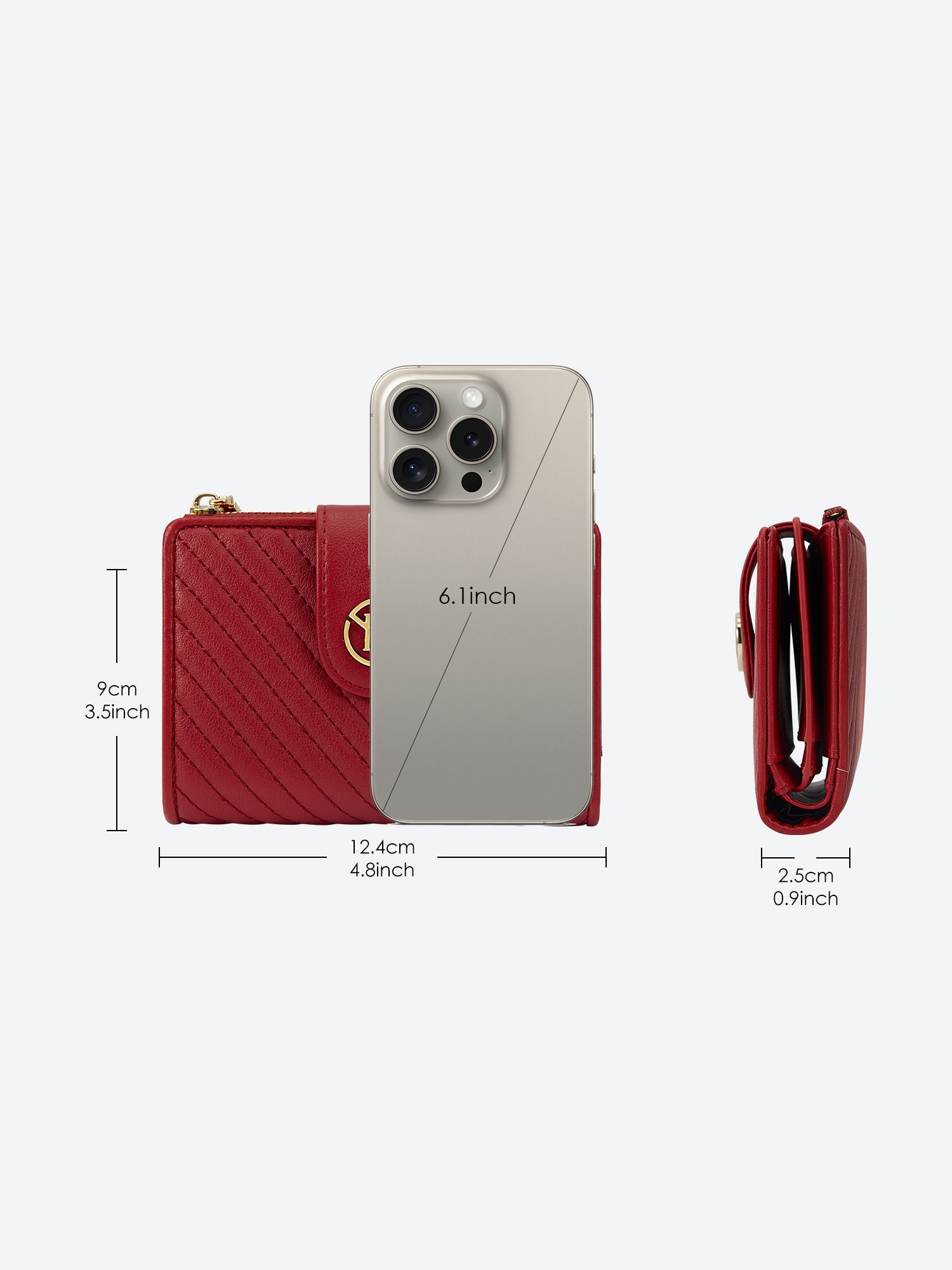 Victoria Hyde "Rosi" genuine leather wallet in cherry red. Multifunctional with 19+4 card slots, bill compartment, zippered coin pocket. Compact size: 12.4x9x2.5 cm.