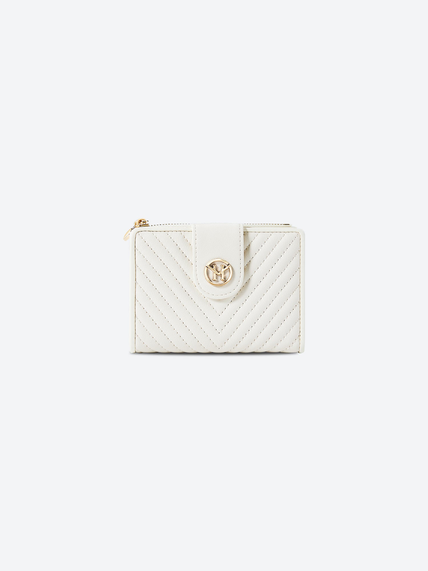 Victoria Hyde Rosi milk-white genuine leather wallet with 23 card slots, bill compartment, and zippered coin pocket. Multifunctional and elegant.