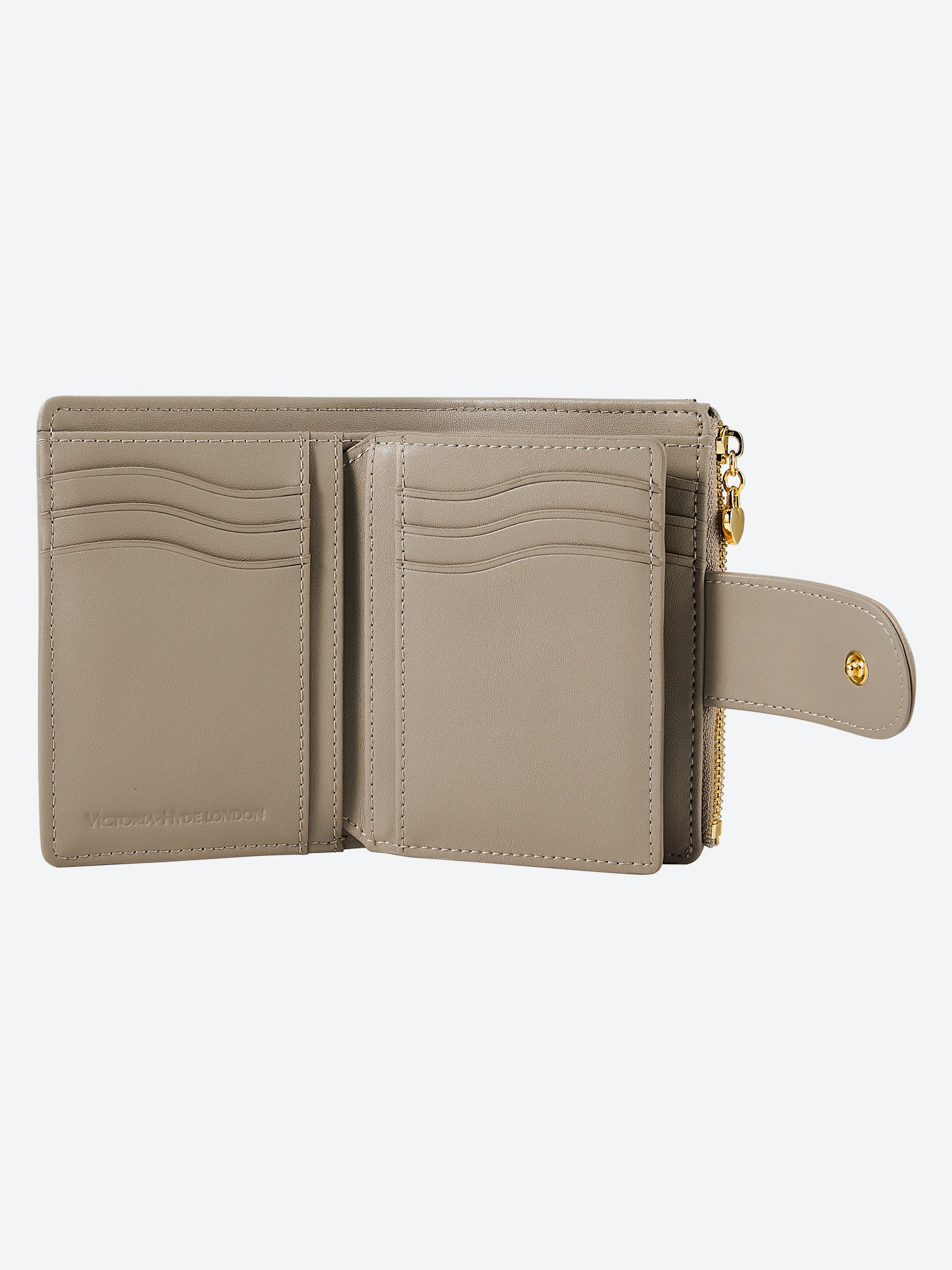 Victoria Hyde Rosi nude genuine leather wallet, multifunctional design with 19 card slots, bill compartment, and zippered coin pocket.