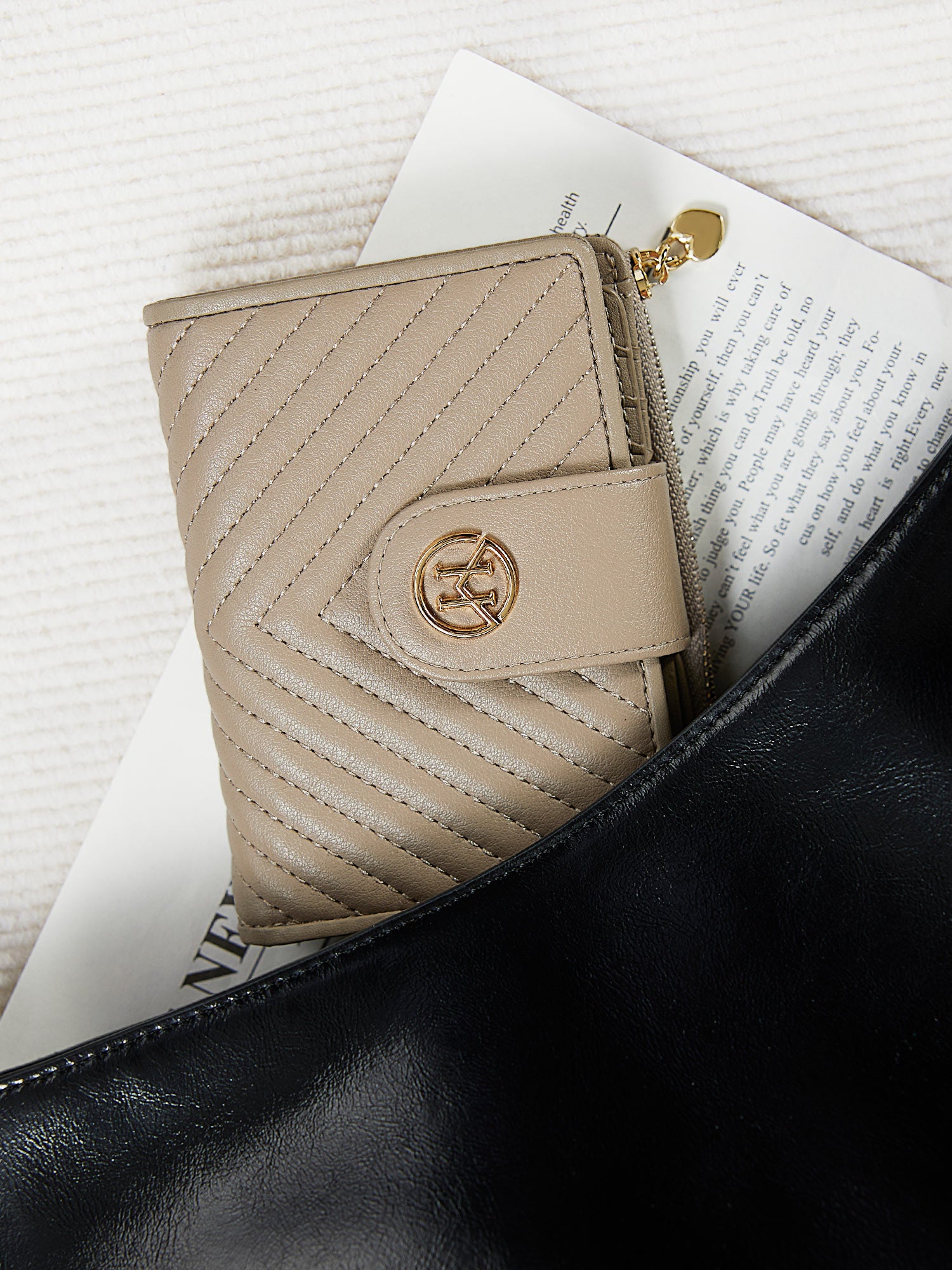 Victoria Hyde Rosi nude genuine leather wallet, multifunctional design with 19 card slots, bill compartment, and zippered coin pocket.