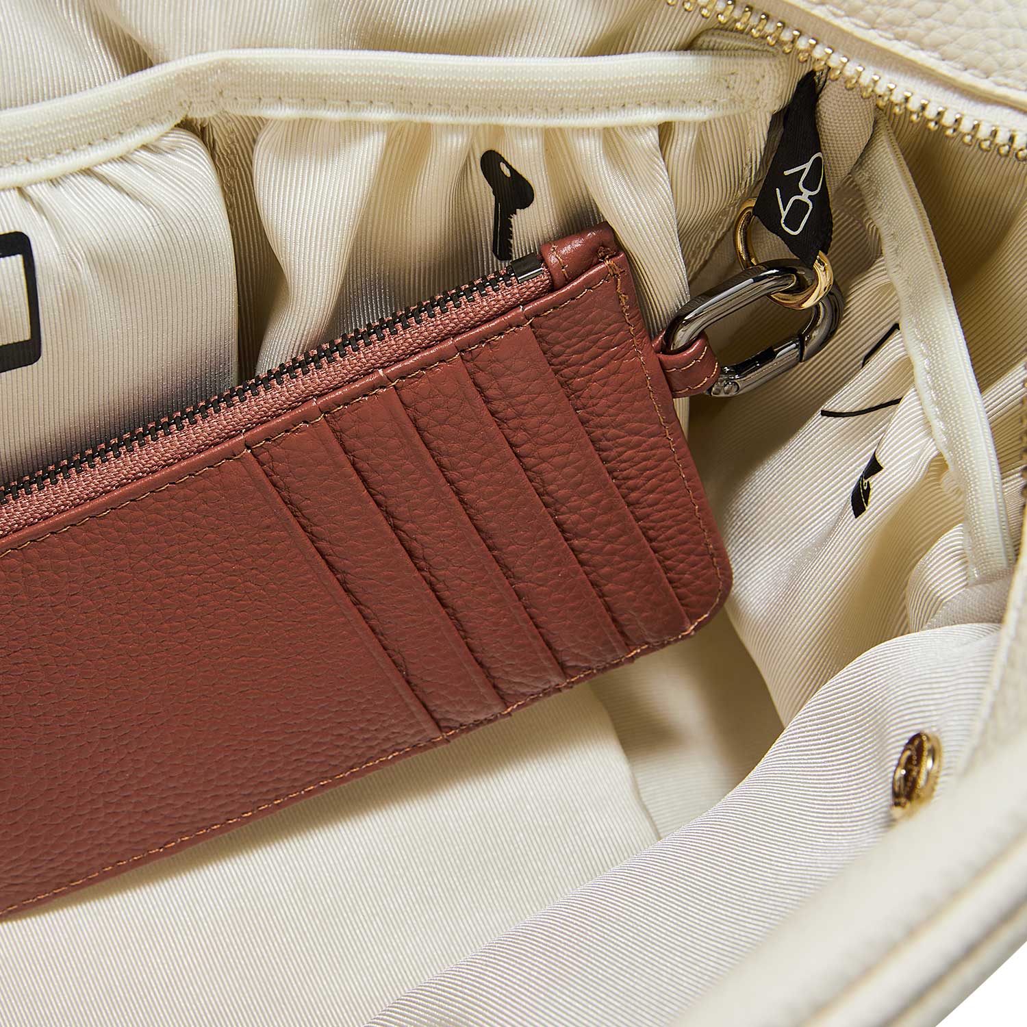 Victoria Hyde real leather card case in caramel: unisex, multifunctional, with 10 card slots, ticket pocket, coin zippered organza pouch &amp; removable clasp.