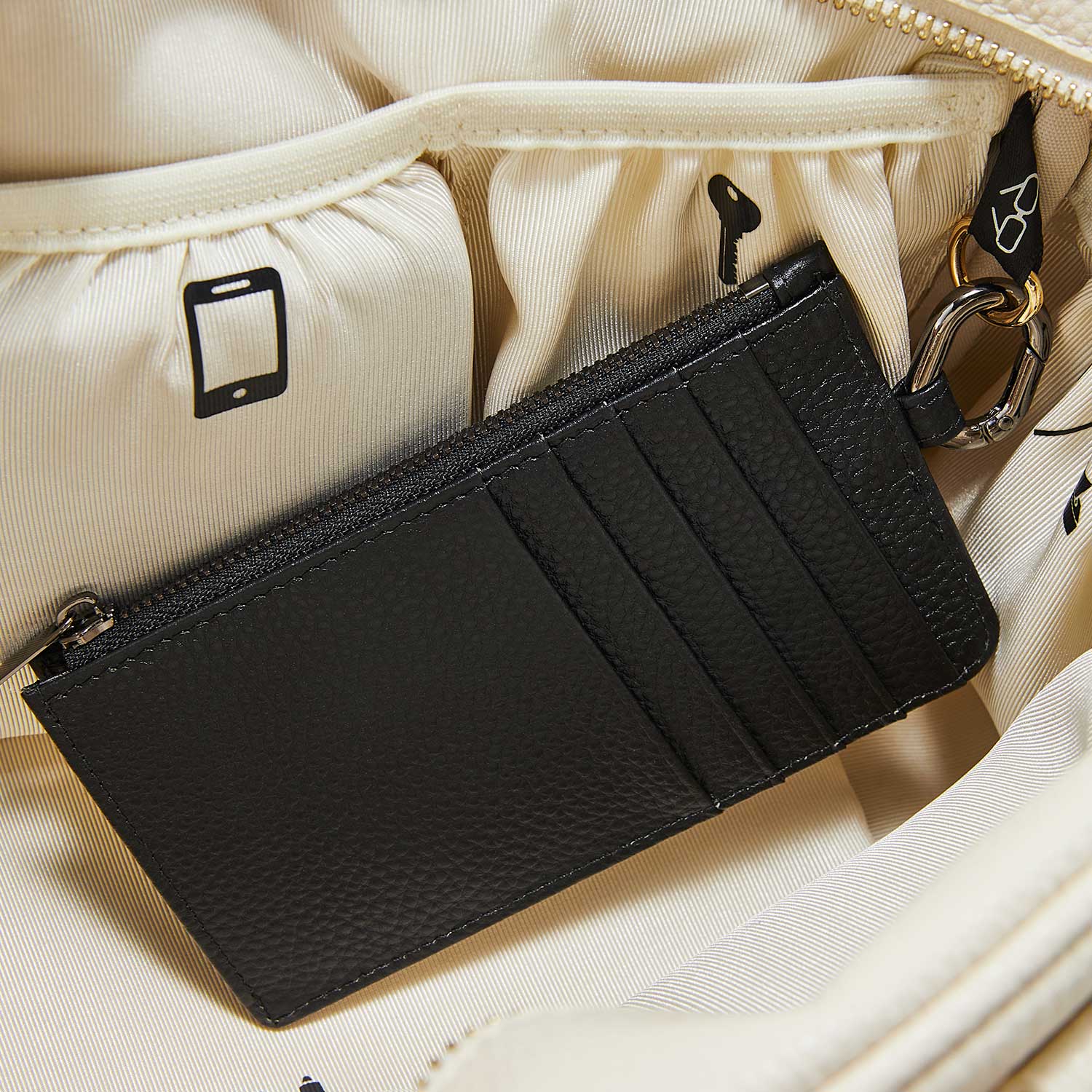 Victoria Hyde black genuine leather cardholder, unisex, multi-functional. Features 10 card slots, coin pocket, ticket slot, removable clasp. Minimalist and practical.