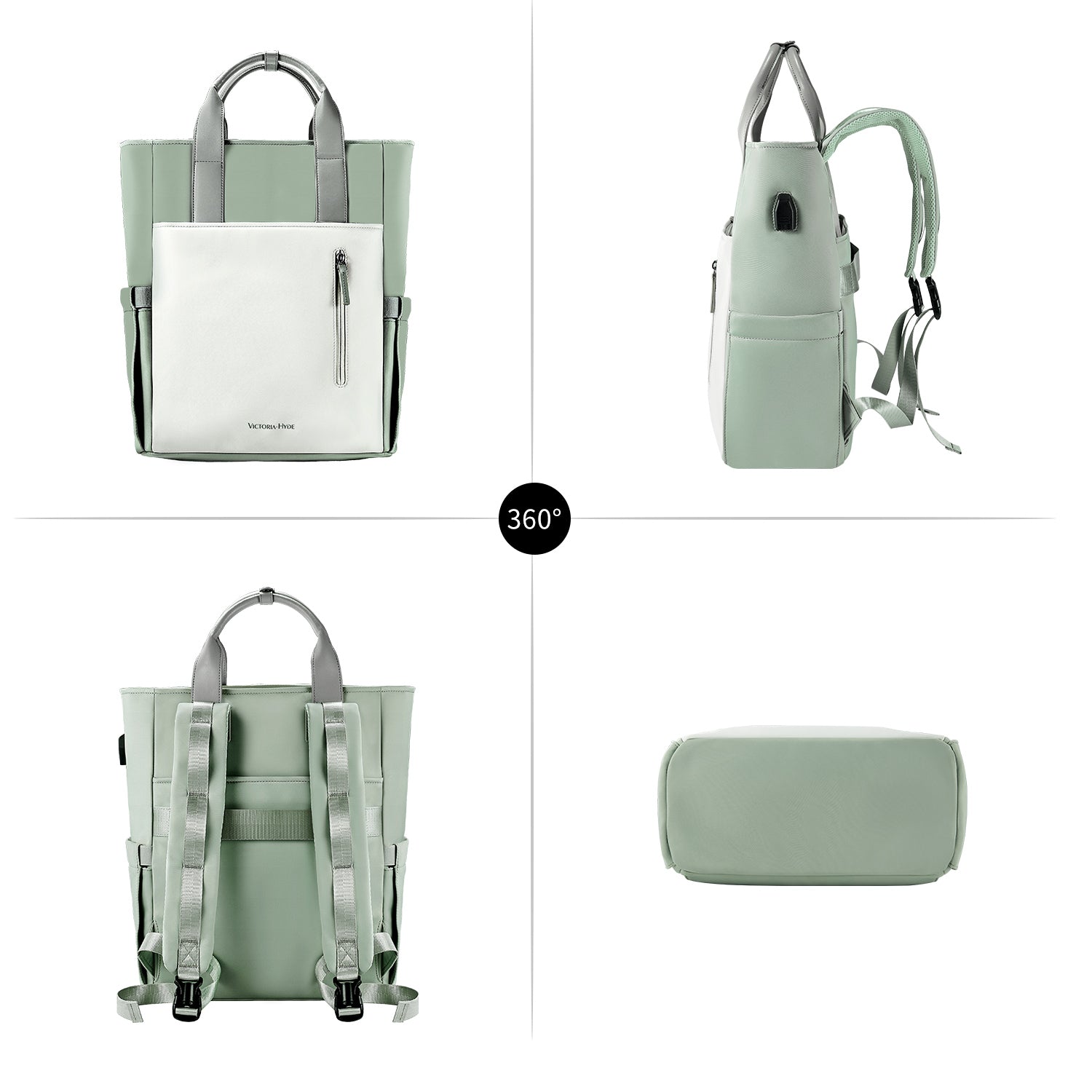 Victoria Hyde London Lake work backpack – laptop compartment (15”), USB port, polyester, Shandong silk lining, elegant commuter bag.