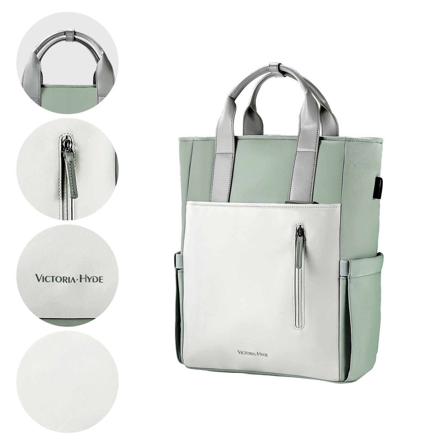 Victoria Hyde London Lake work backpack – laptop compartment (15”), USB port, polyester, Shandong silk lining, elegant commuter bag.