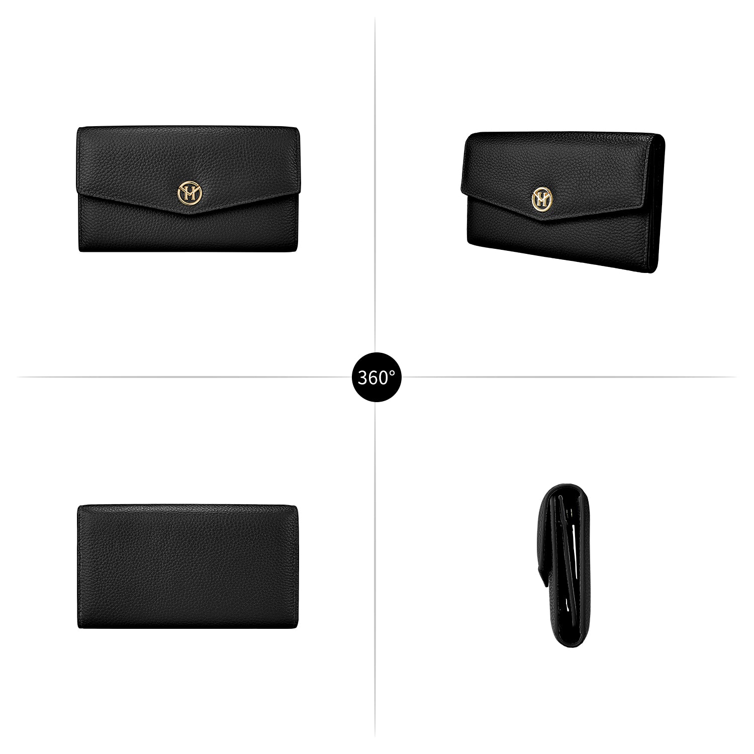 Victoria Hyde genuine leather multi-functional wallet – full-grain leather, removable inner case, 14 card slots, coin pocket, bill compartments, elegant British design.