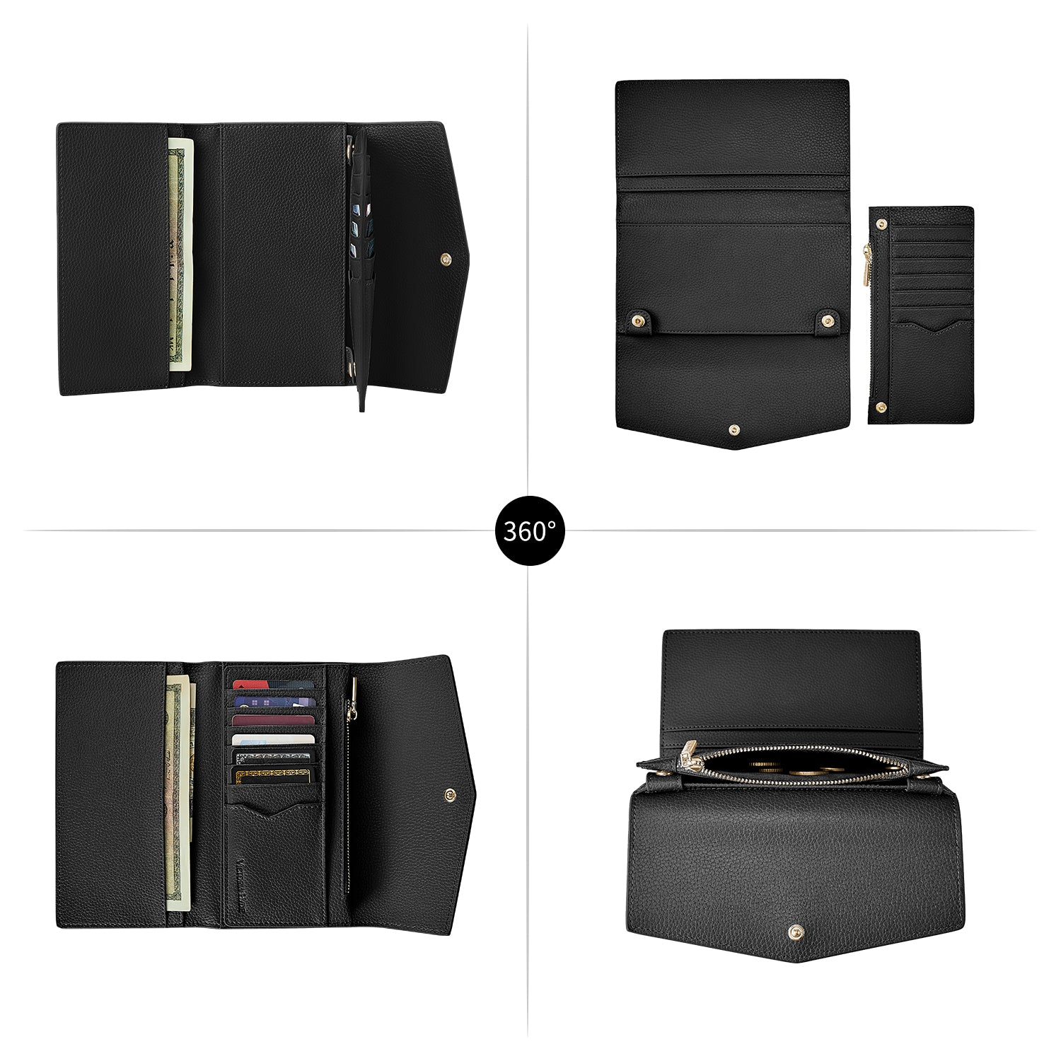 Victoria Hyde genuine leather multi-functional wallet – full-grain leather, removable inner case, 14 card slots, coin pocket, bill compartments, elegant British design.